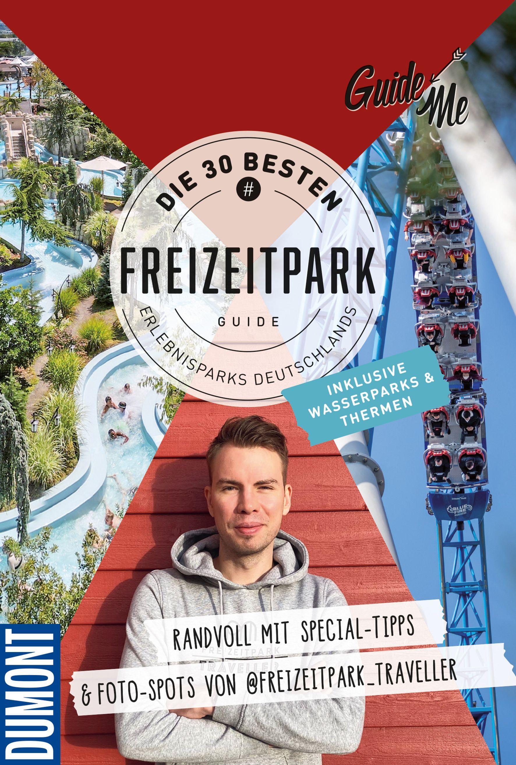 Vorderes Coverbild GuideMe Reiseführer "Die 30 besten Freizeitparks Deutschlands inkl. Wasserparks & Thermen"