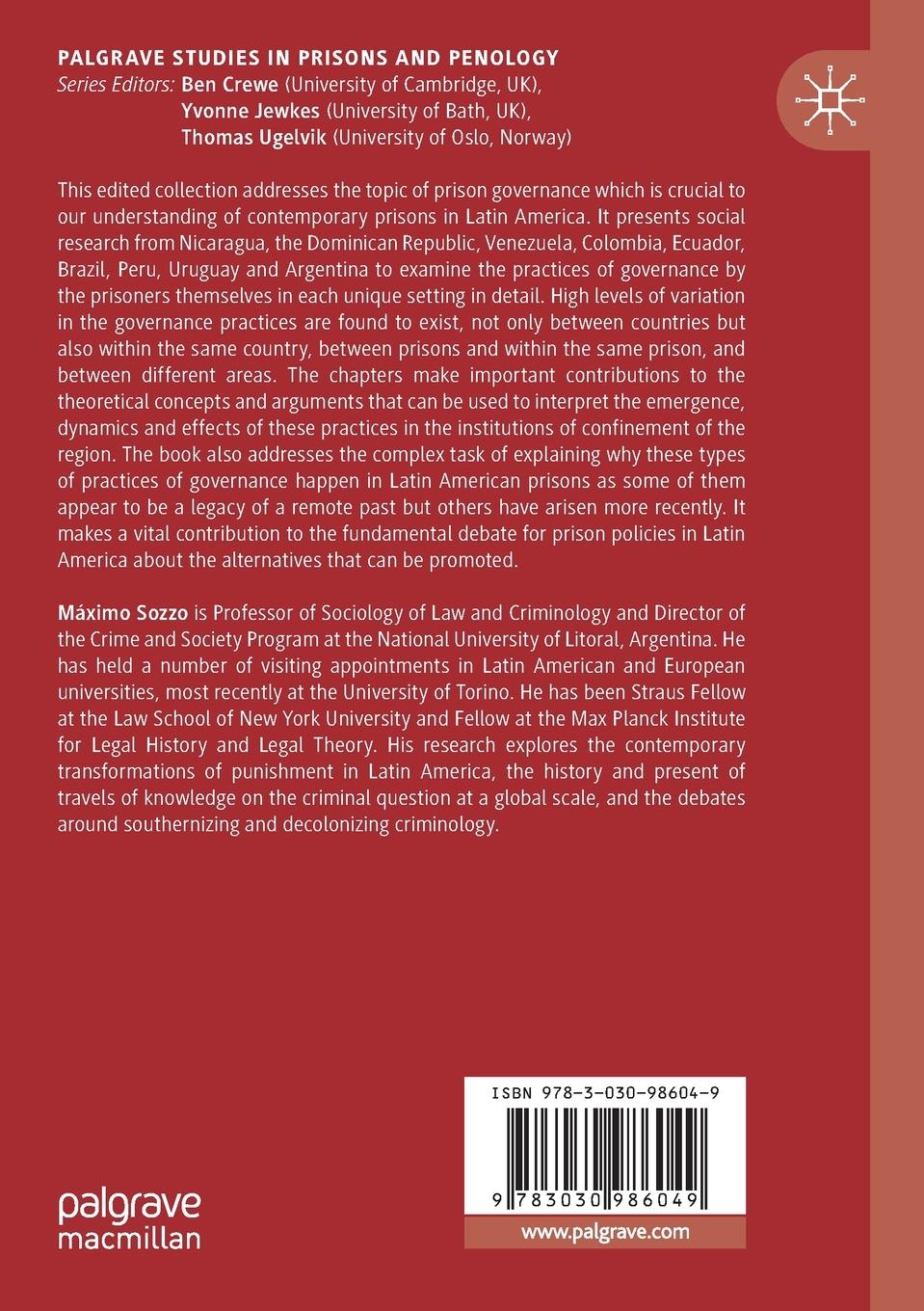 Rückseitencover Prisons, Inmates and Governance in Latin America