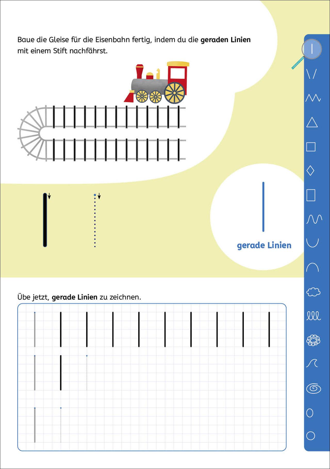Beispielinhalt (Bild) Schreiben lernen mit Spurrillen - Schwungübungen und erstes Schreiben