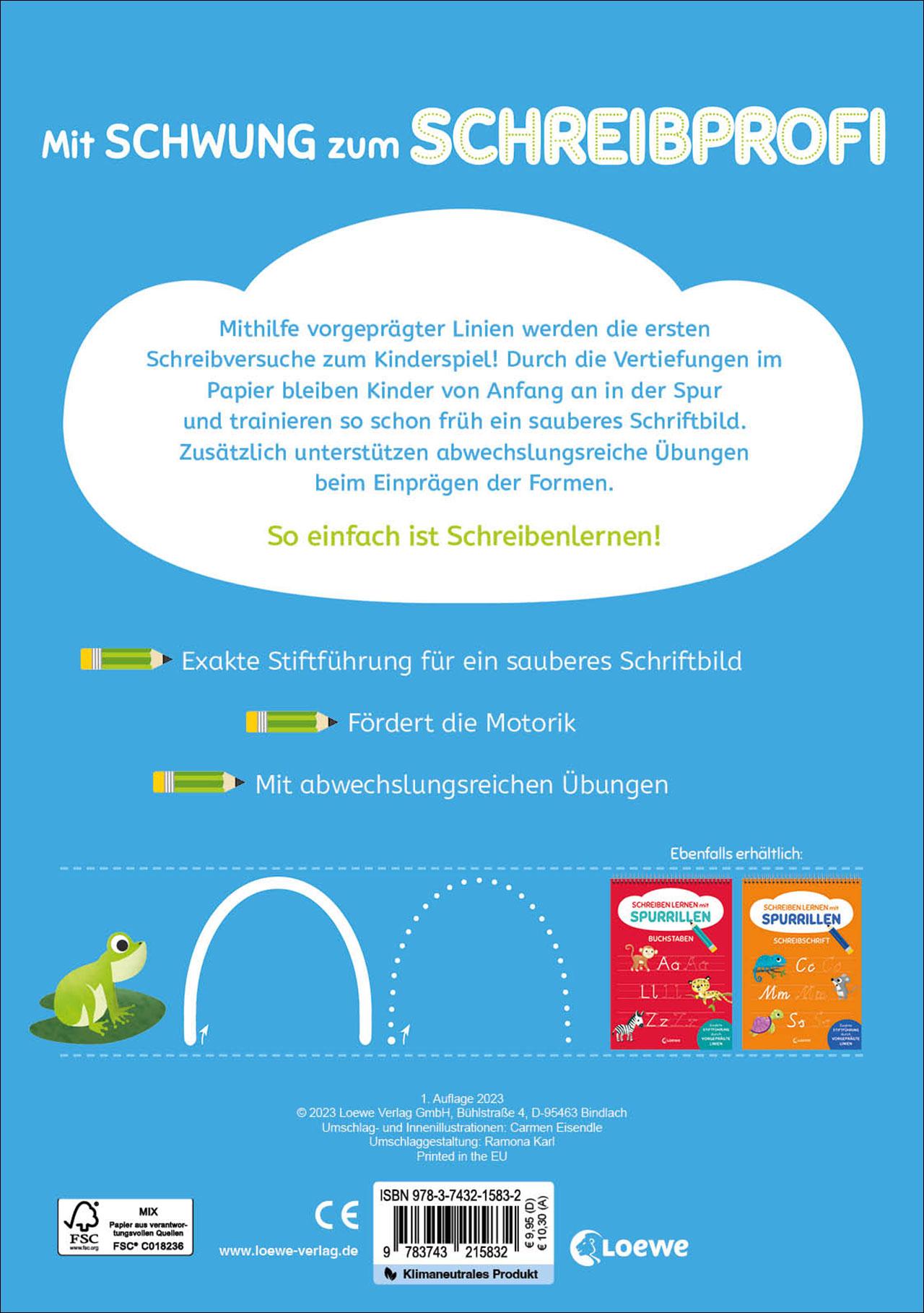 Rückseitencover Schreiben lernen mit Spurrillen - Schwungübungen und erstes Schreiben