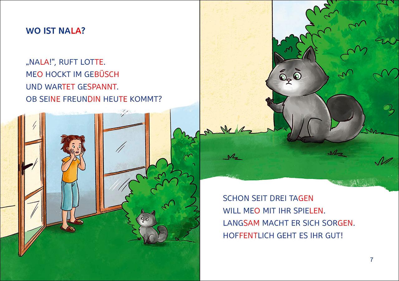 Beispielinhalt (Bild) Leselöwen 1. Klasse - Die Katzen-Detektive (Großbuchstabenausgabe)