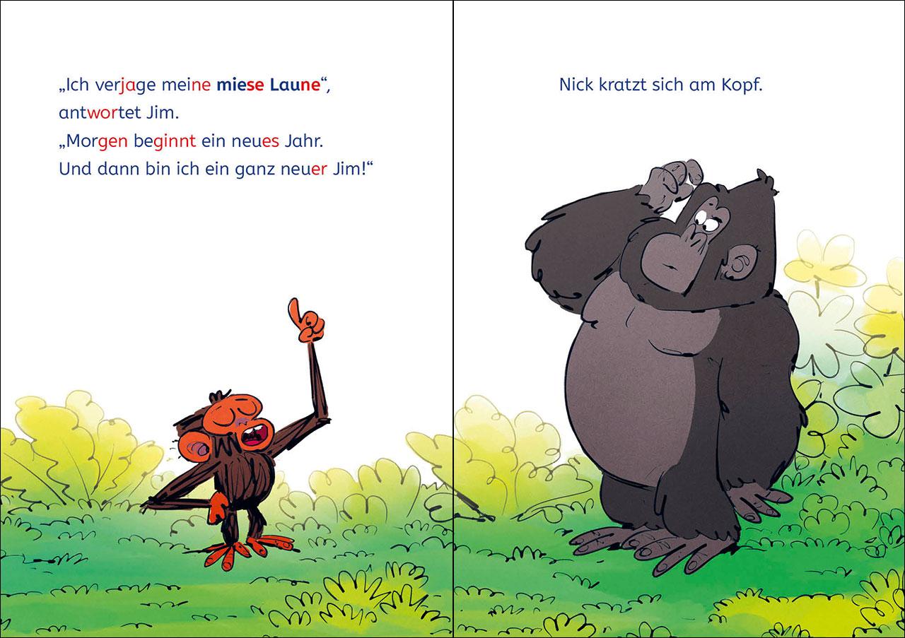 Beispielinhalt (Bild) Leselöwen 1. Klasse - Jim ist mies drauf - Wer braucht schon gute Laune?