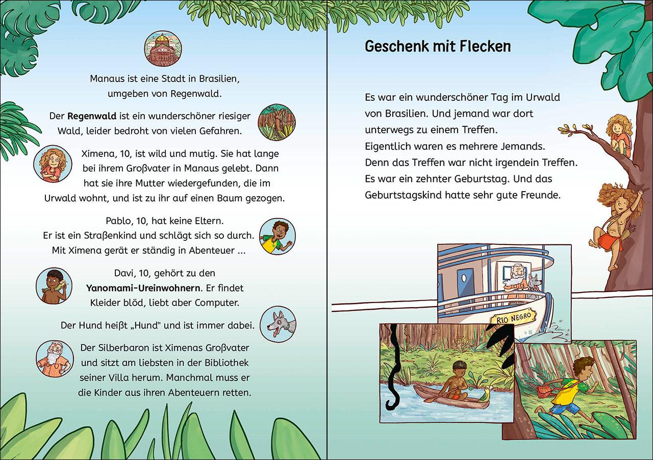 Beispielinhalt (Bild) Leselöwen 3. Klasse - Amazonas-Detektive: Gefahr im Regenwald