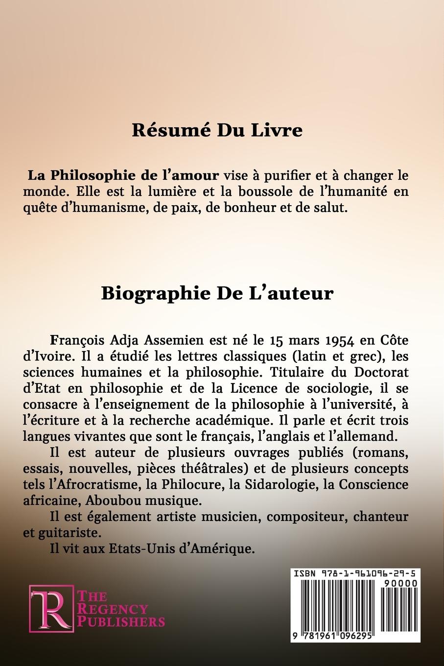 Rückseitencover LA PHILOSOPHIE DE L'AMOUR