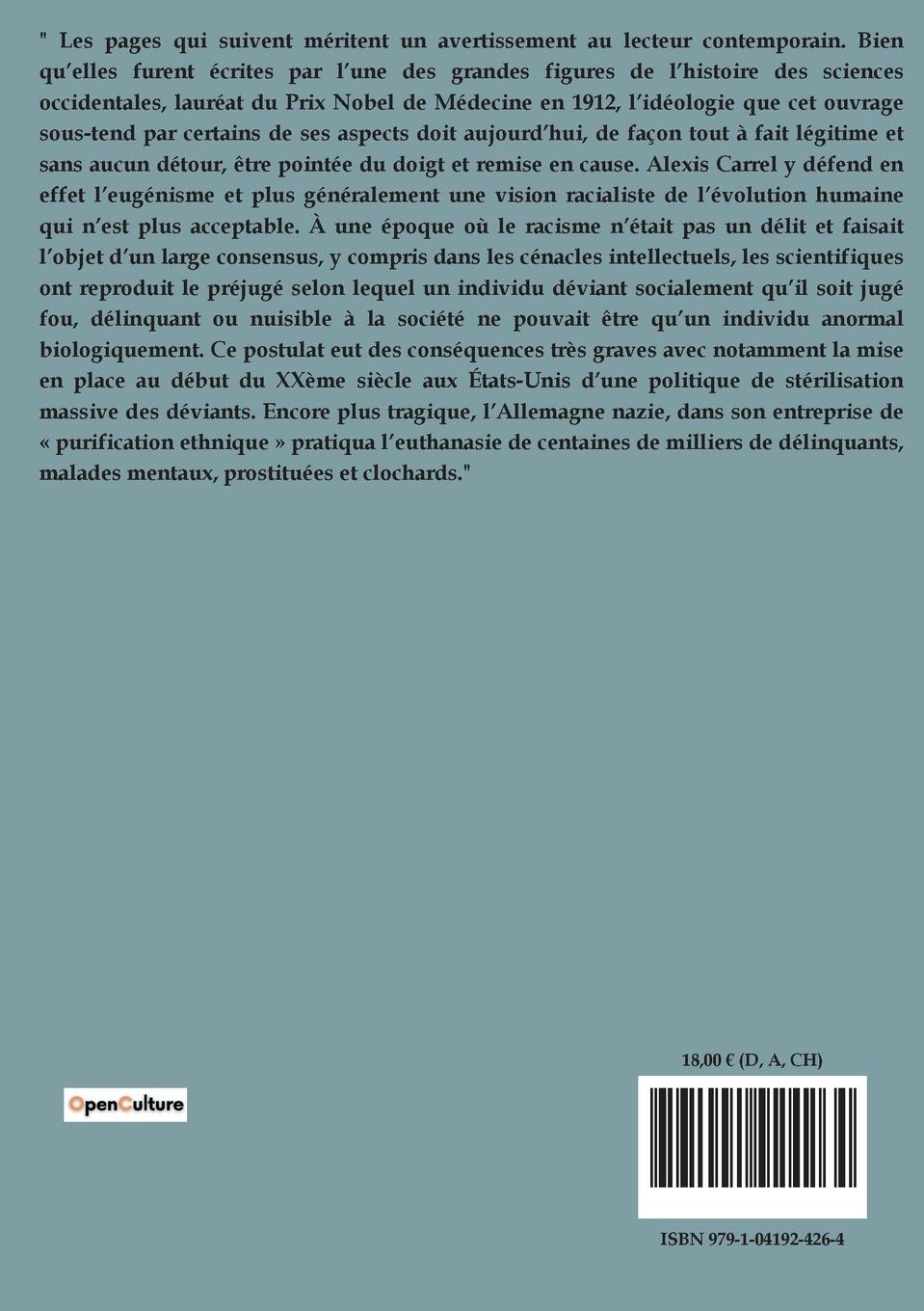 Rückseitencover L'Homme, cet inconnu