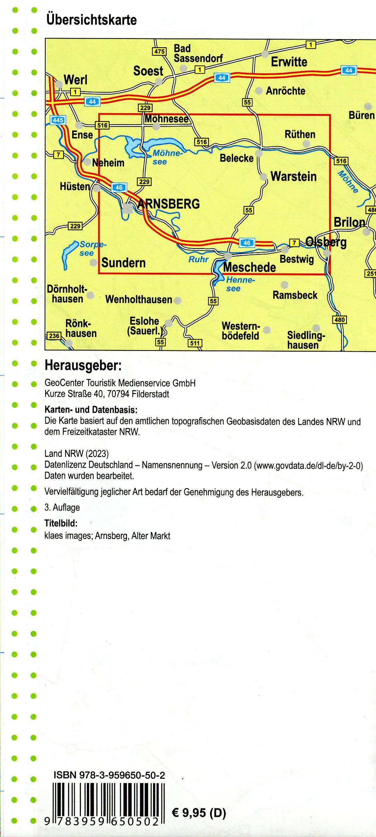 Beispielinhalt (Bild) Arnsberg, Meschede, Warstein und Möhnsee Blatt 13, topographische Wanderkarte NRW