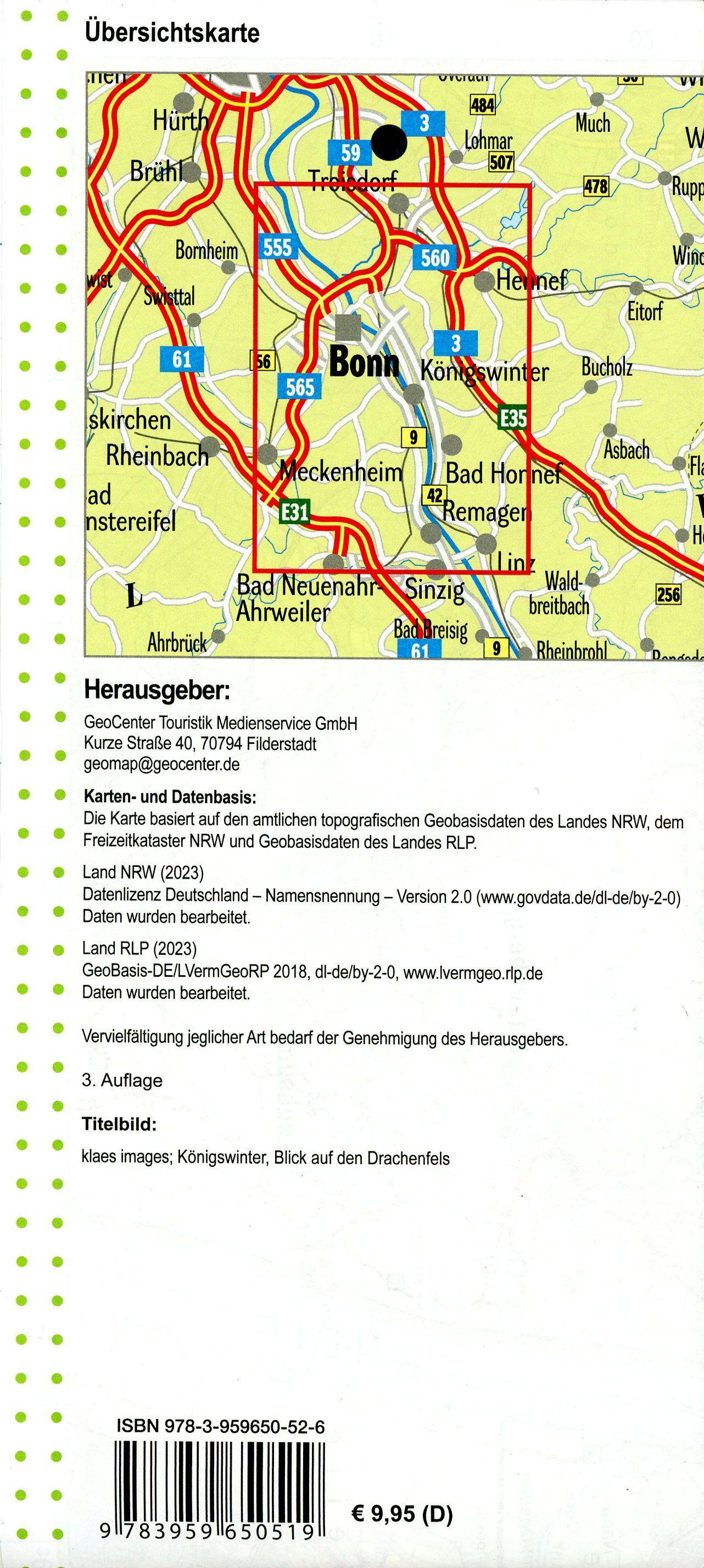 Beispielinhalt (Bild) Bonn, Siebengebirge und Kottenforst Blatt 22 topographische Wanderkarte 1:25.000