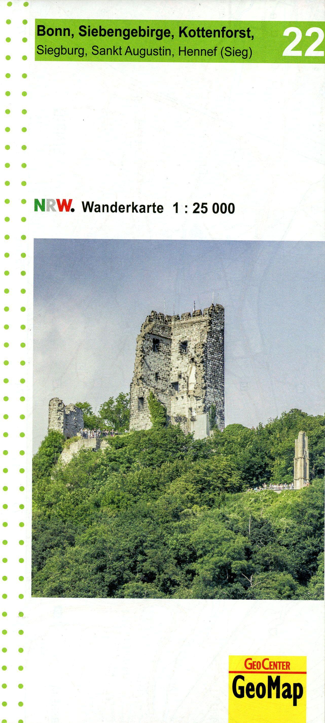 Vorderes Coverbild Bonn, Siebengebirge und Kottenforst Blatt 22 topographische Wanderkarte 1:25.000