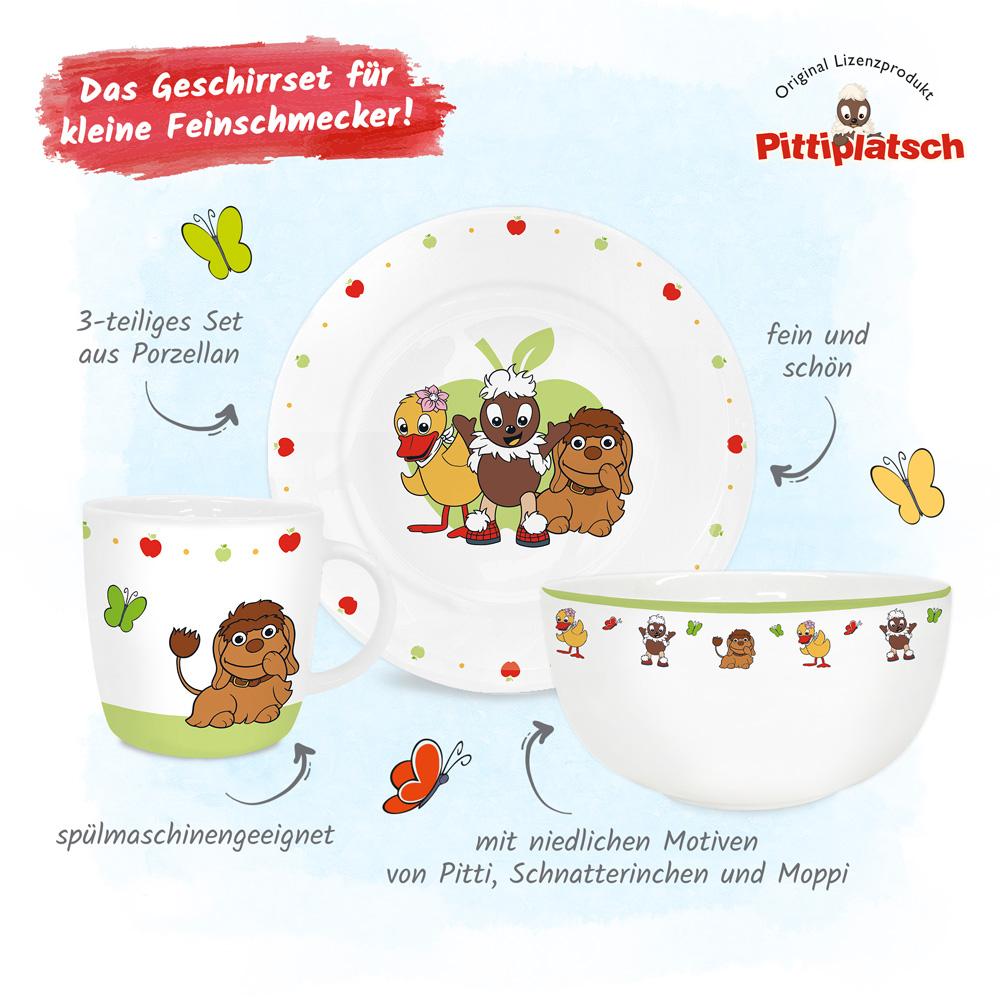 Beispielinhalt (Bild) Trötsch Pittiplatsch und Freunde Geschirrset aus Porzellan