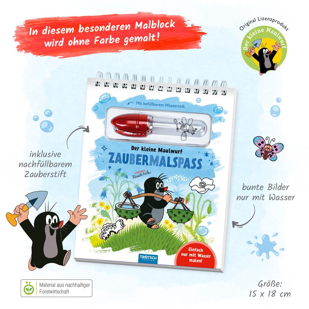 Beispielinhalt (Bild) Trötsch Der kleine Maulwurf Zaubermalspaß mit Wasserstift Malblock