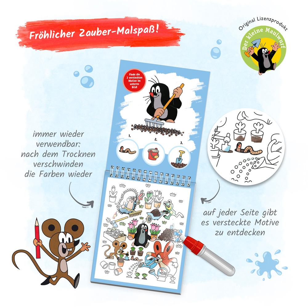 Beispielinhalt (Bild) Trötsch Der kleine Maulwurf Zaubermalspaß mit Wasserstift Malblock