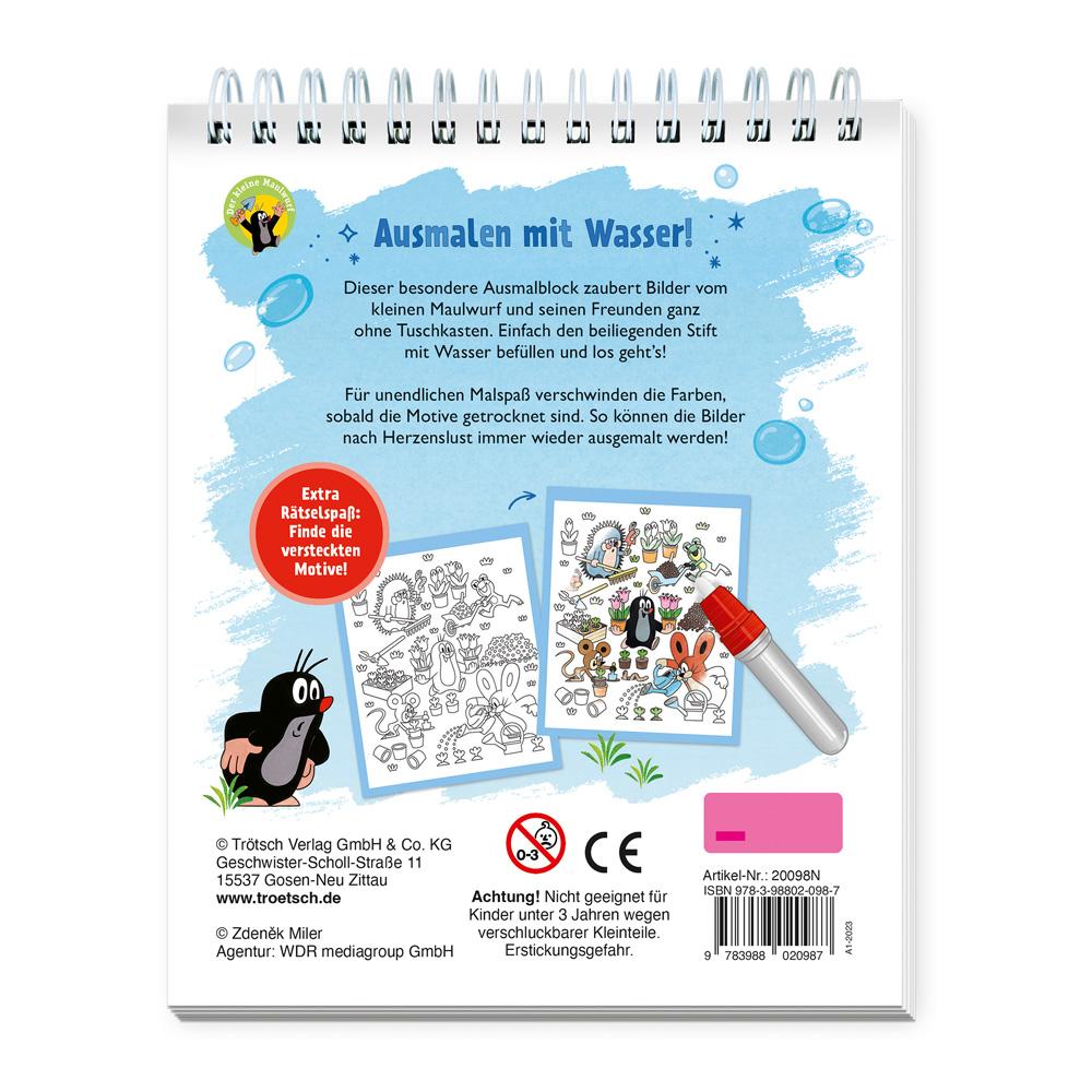 Beispielinhalt (Bild) Trötsch Der kleine Maulwurf Zaubermalspaß mit Wasserstift Malblock