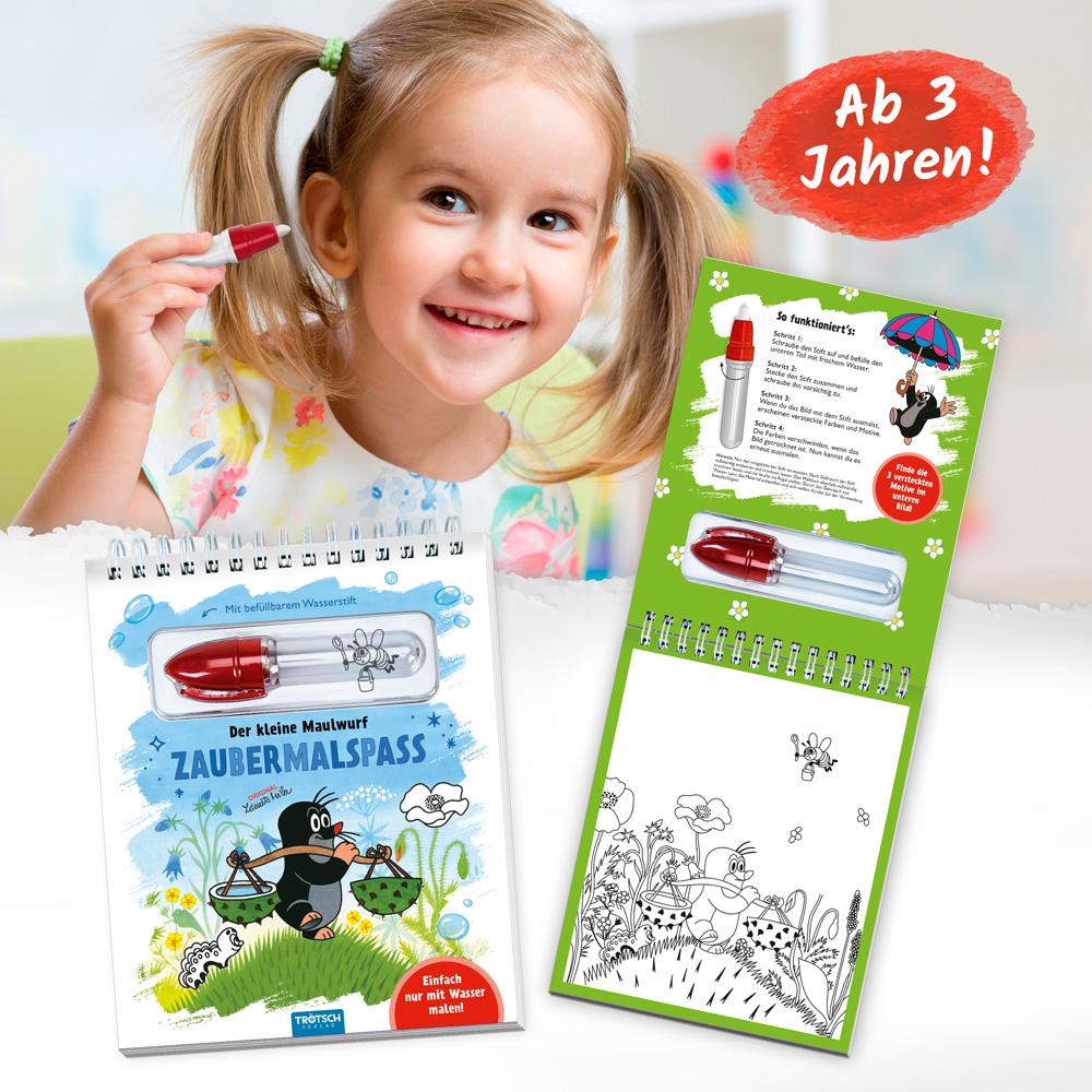 Beispielinhalt (Bild) Trötsch Der kleine Maulwurf Zaubermalspaß mit Wasserstift Malblock