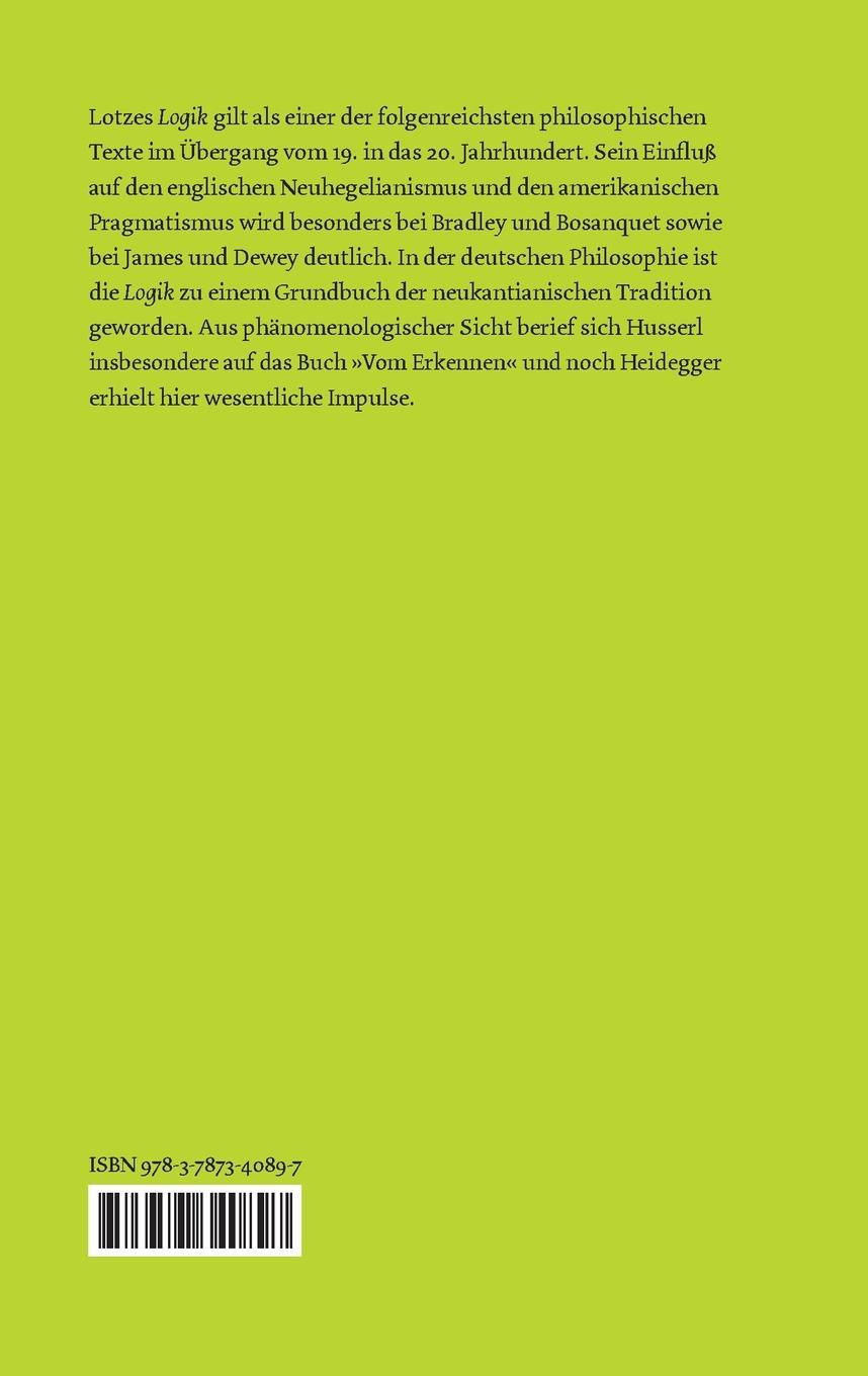 Rückseitencover Logik. Drittes Buch. Vom Erkennen
