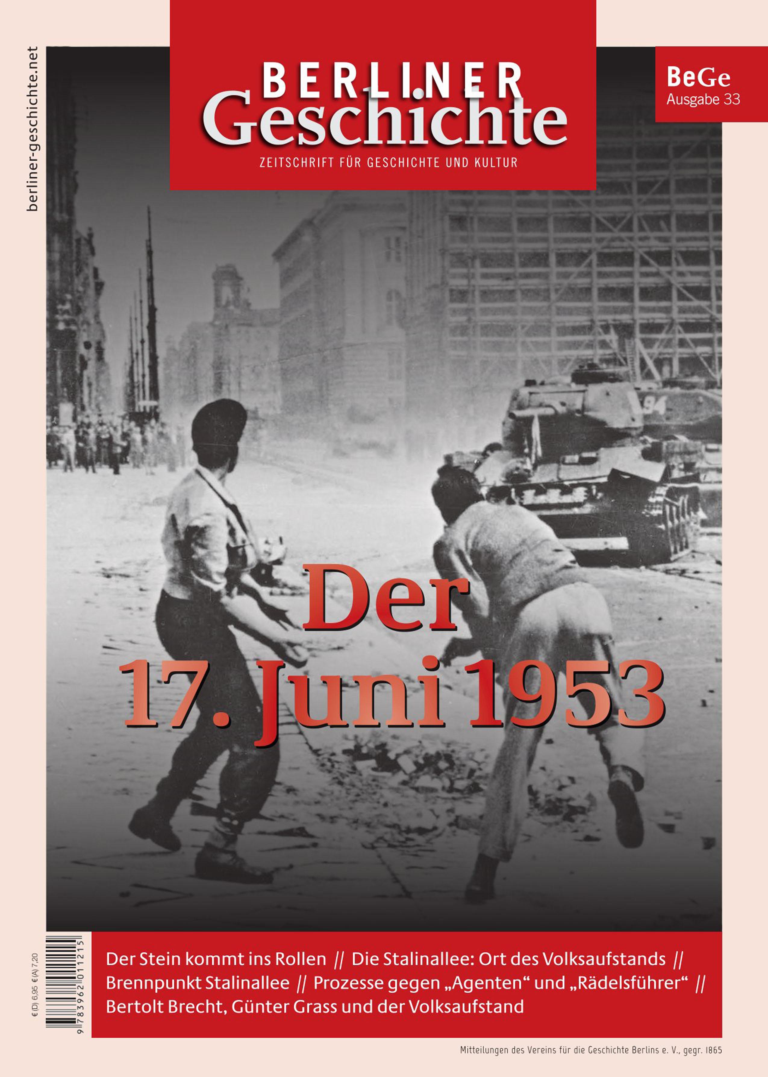 Vorderes Coverbild Berliner Geschichte - Zeitschrift für Geschichte und Kultur. Der 17. Juni 1953