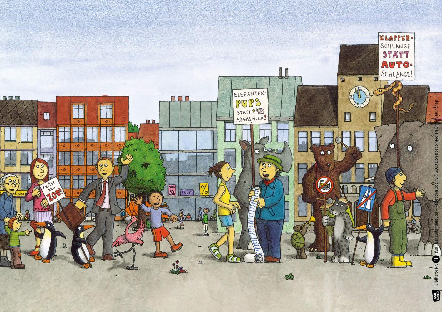 Beispielinhalt (Bild) Der Elefantenpups. Rettet den Zoo! Kamishibai Bildkartenset