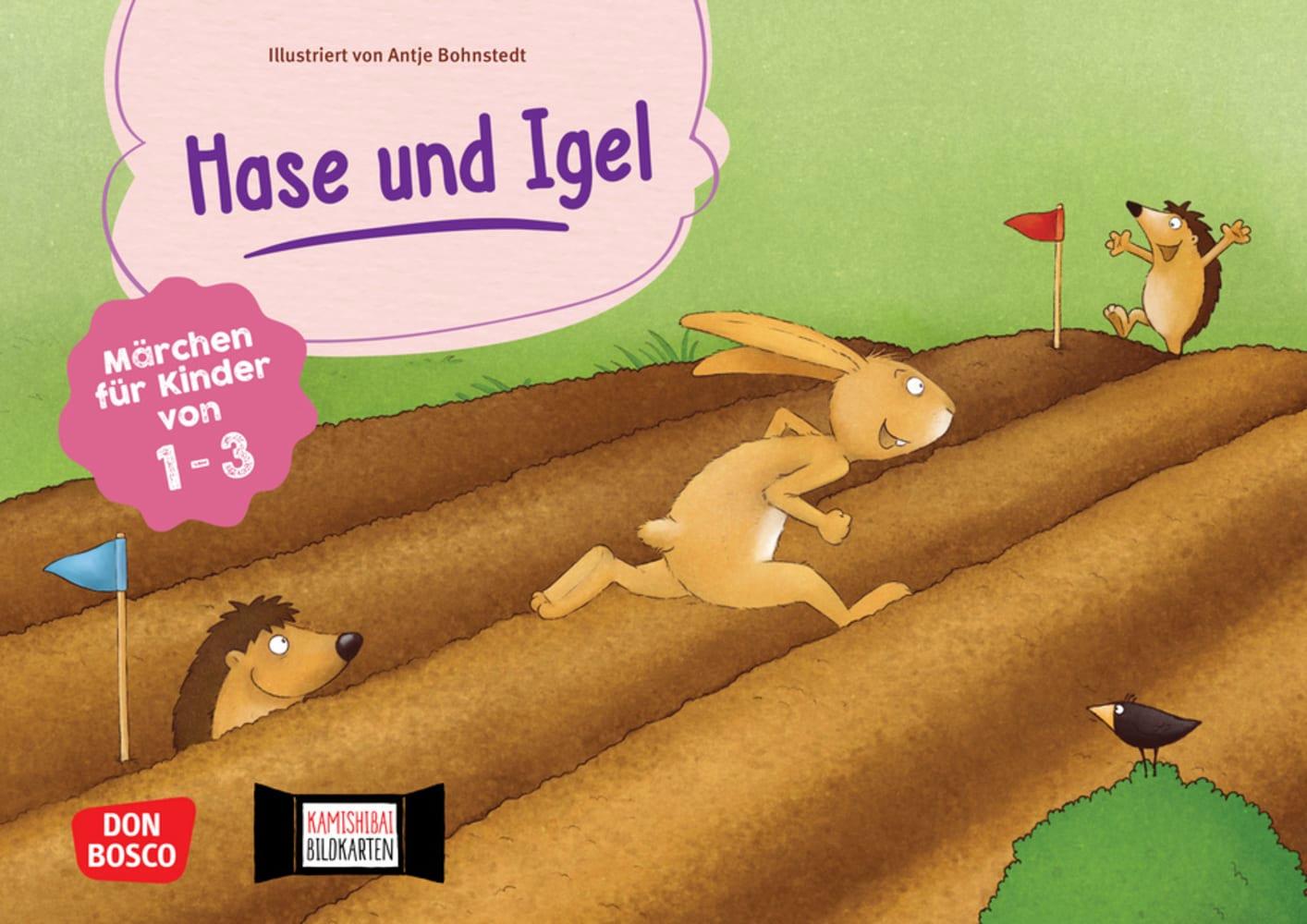 Vorderes Coverbild Hase und Igel. Kamishibai Bildkartenset