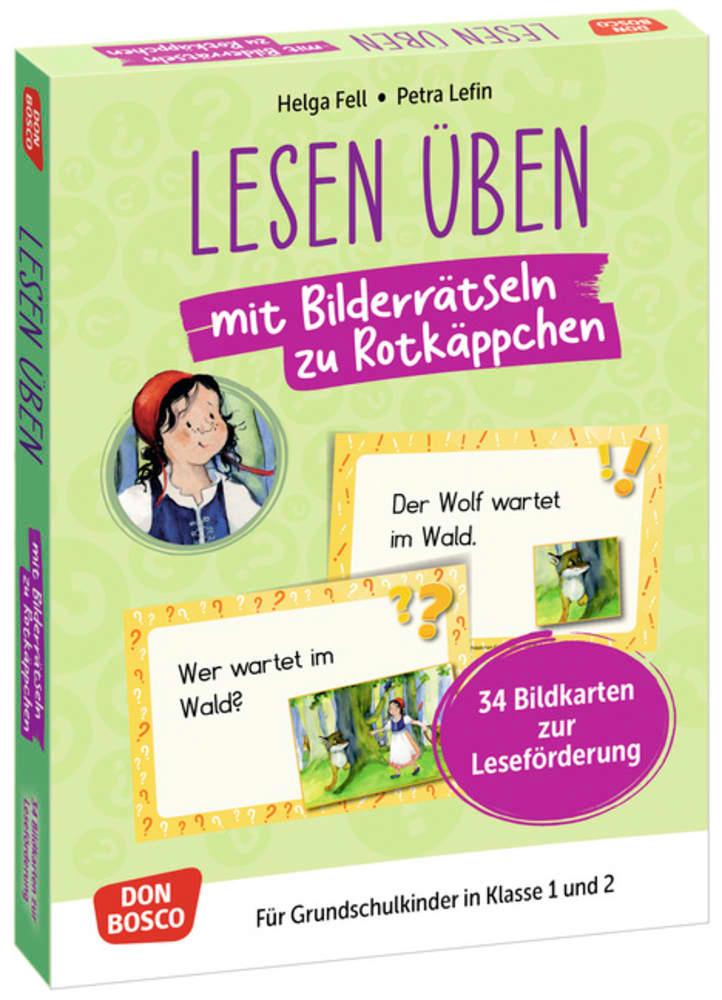 Vorderes Coverbild Lesen üben mit Bilderrätseln zu Rotkäppchen. 34 Bildkarten zur Leseförderung