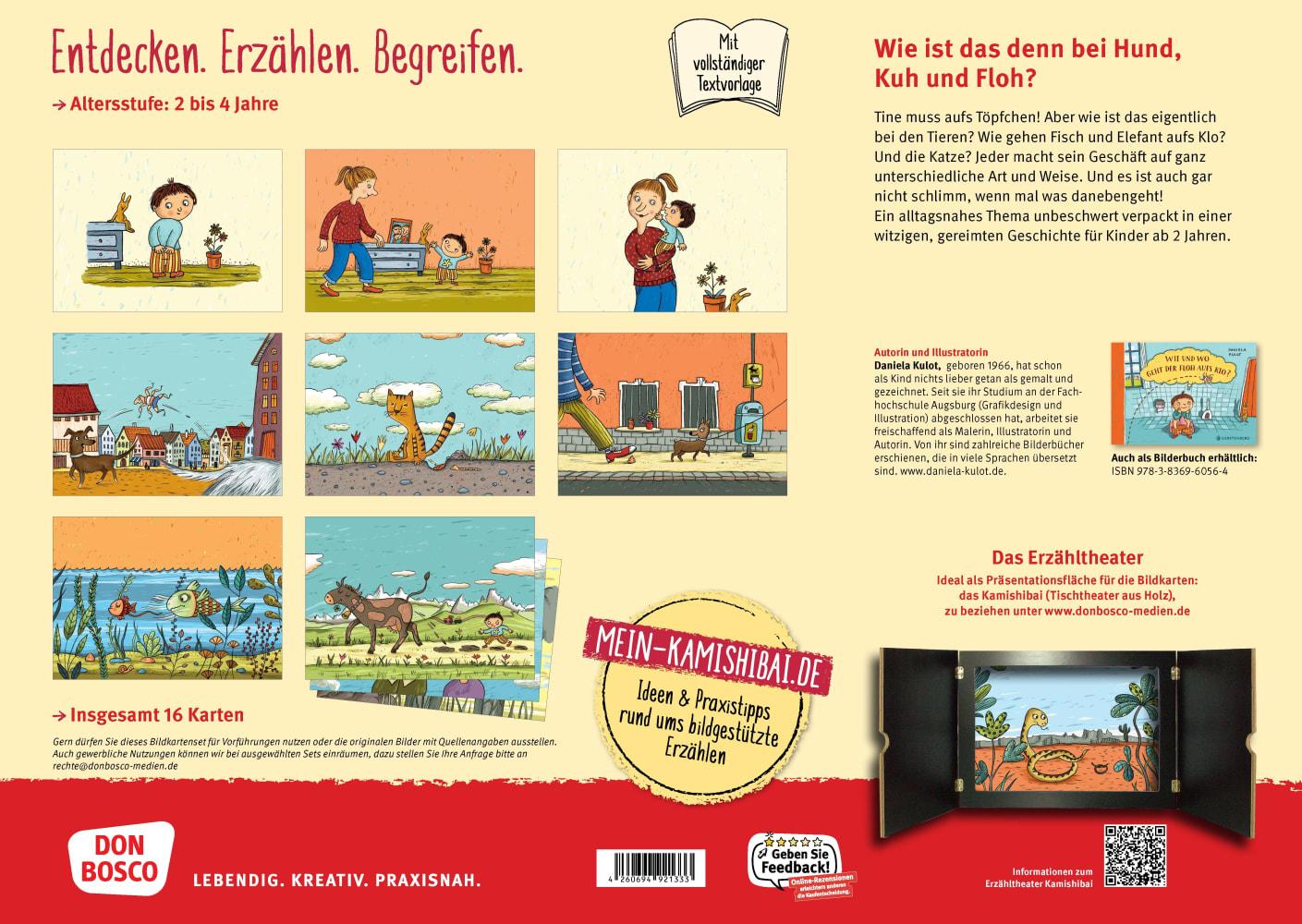 Beispielinhalt (Bild) Wie und wo geht der Floh aufs Klo? Kamishibai Bildkartenset