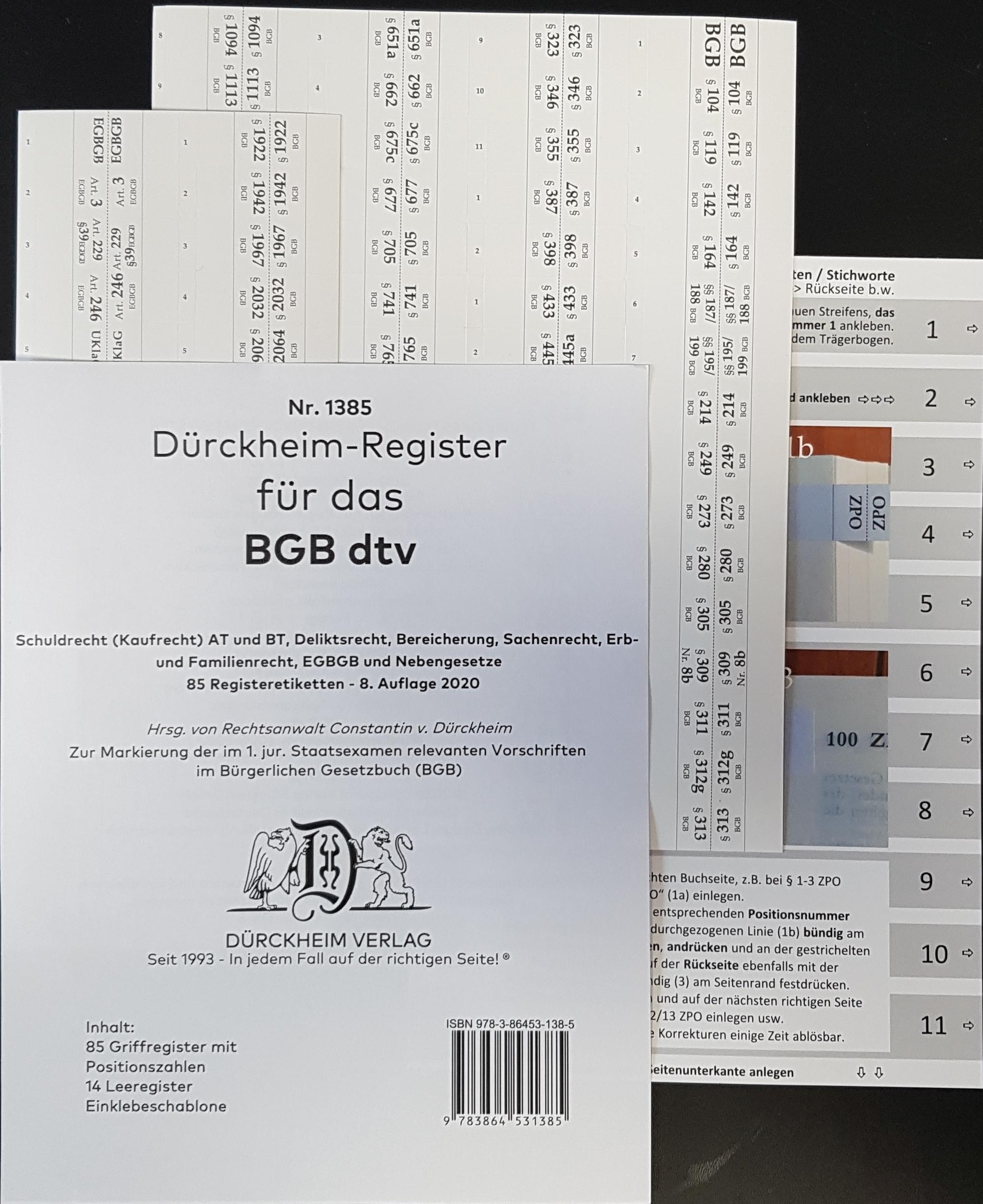 Vorderes Coverbild DürckheimRegister BGB im dtv 2023