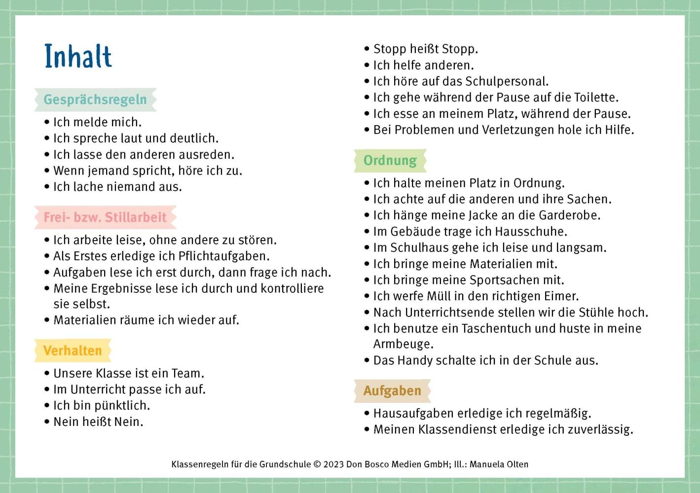 Beispielinhalt (Bild) Klassenregeln für die Grundschule