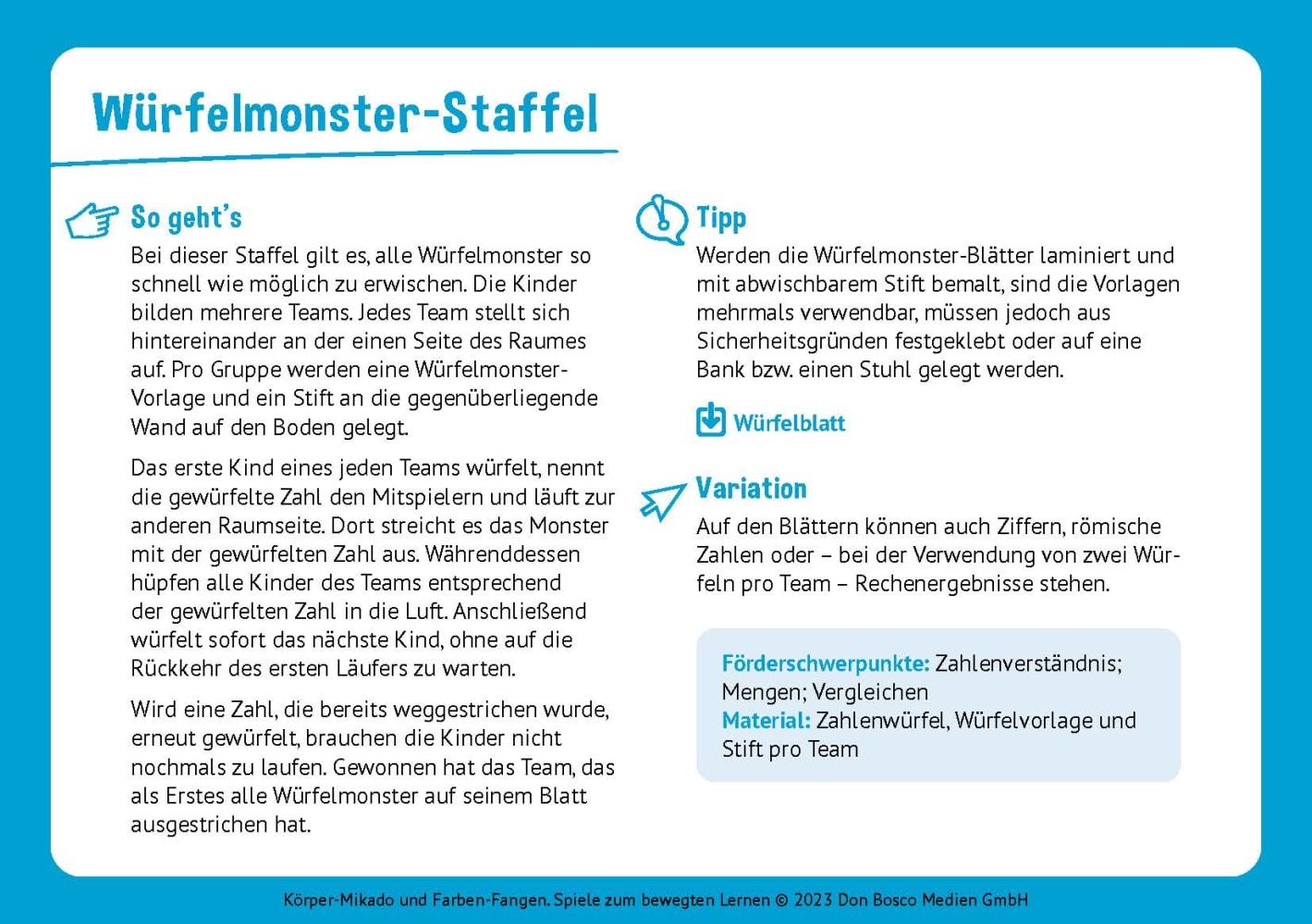 Beispielinhalt (Bild) Körper-Mikado und Farben-Fangen
