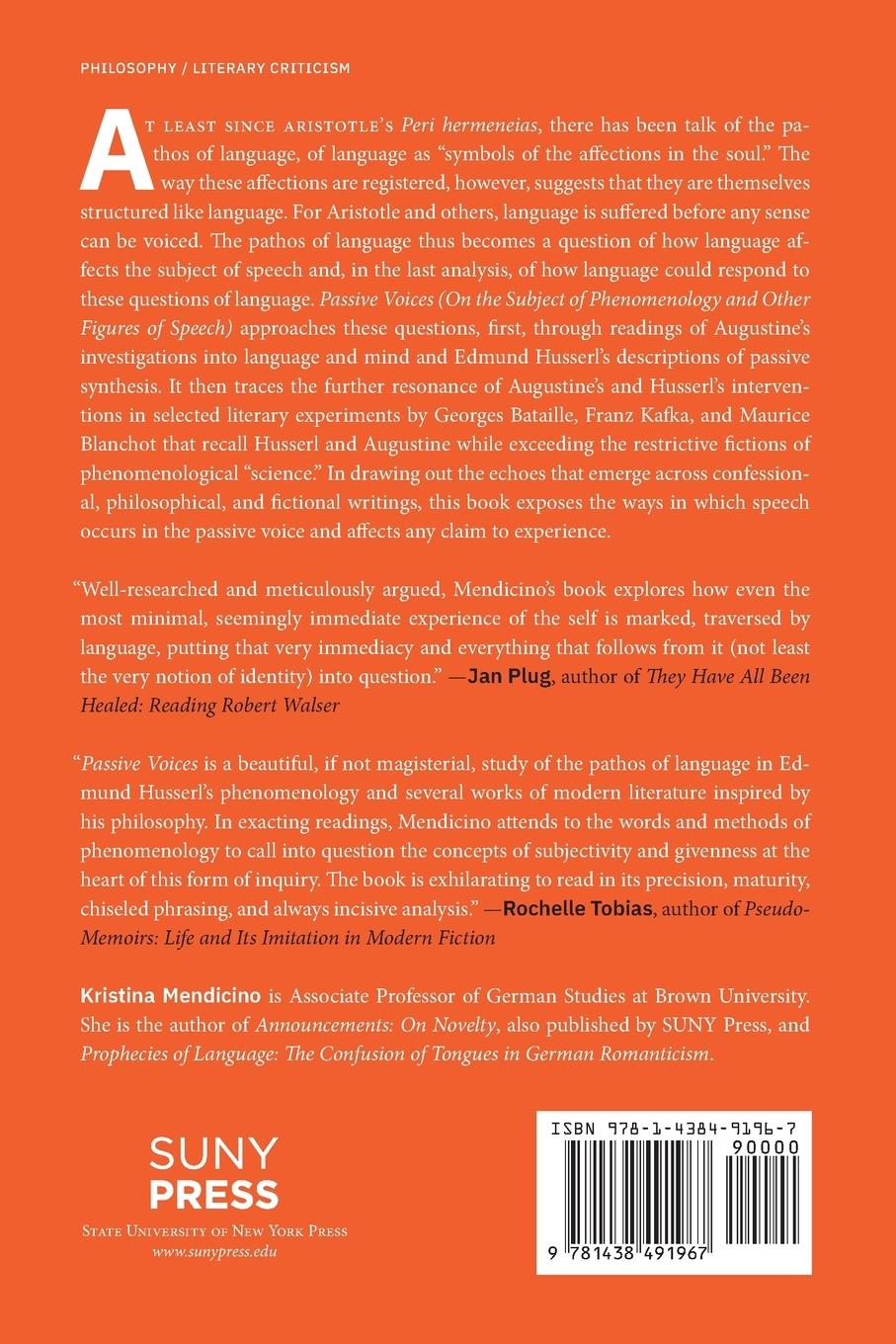 Rückseitencover Passive Voices (On the Subject of Phenomenology and Other Figures of Speech)