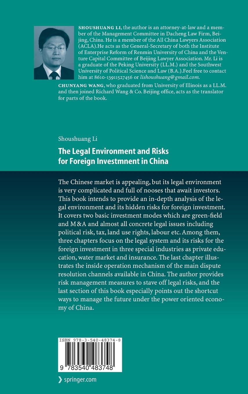 Rückseitencover The Legal Environment and Risks for Foreign Investment in China