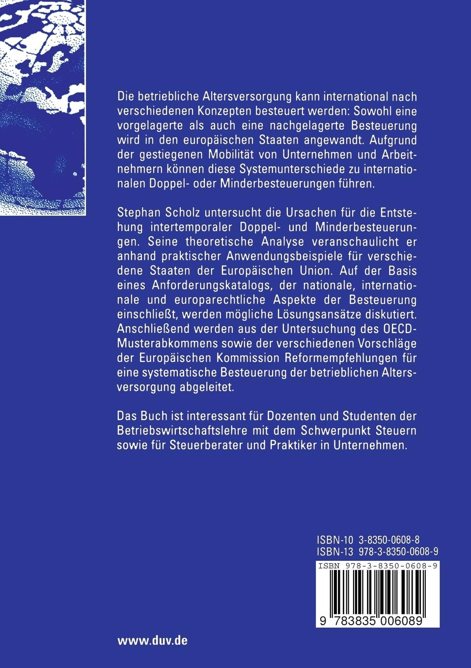 Rückseitencover Besteuerung der betrieblichen Altersversorgung in Europa
