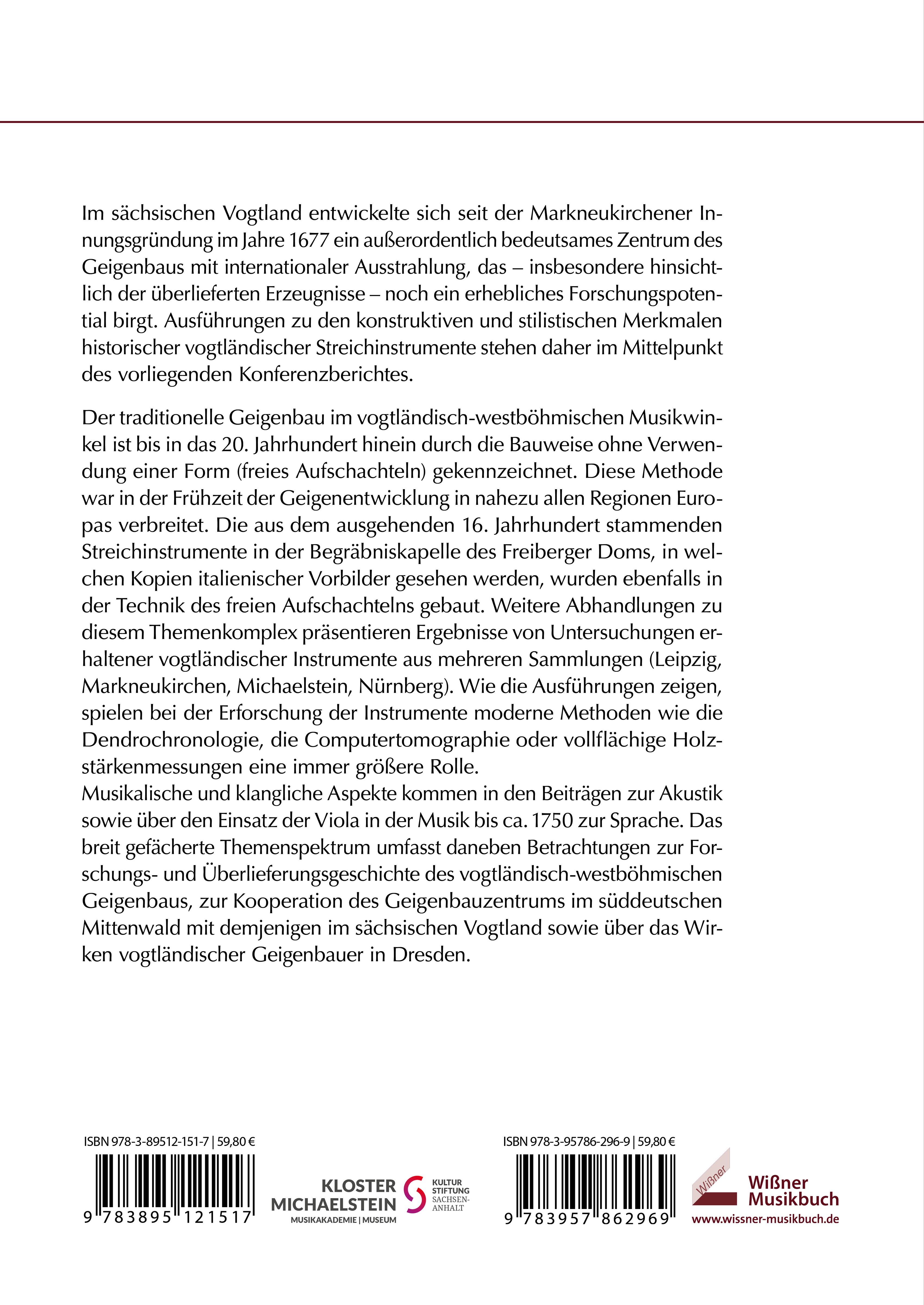 Rückseitencover Der Streichinstrumentenbau im sächsischen Vogtland