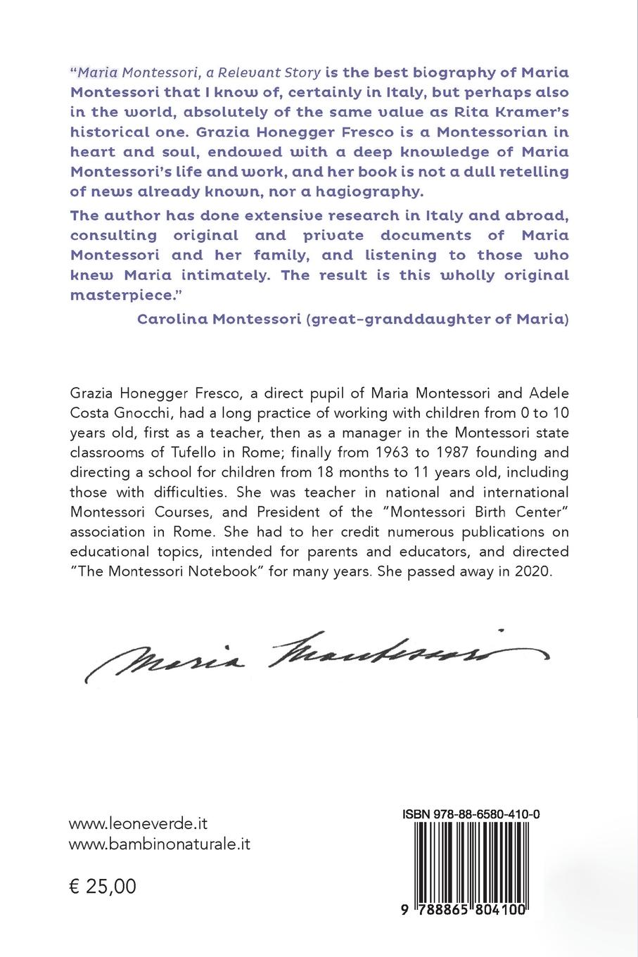 Rückseitencover Maria Montessori, a Relevant Story - Life, Thought, Memories