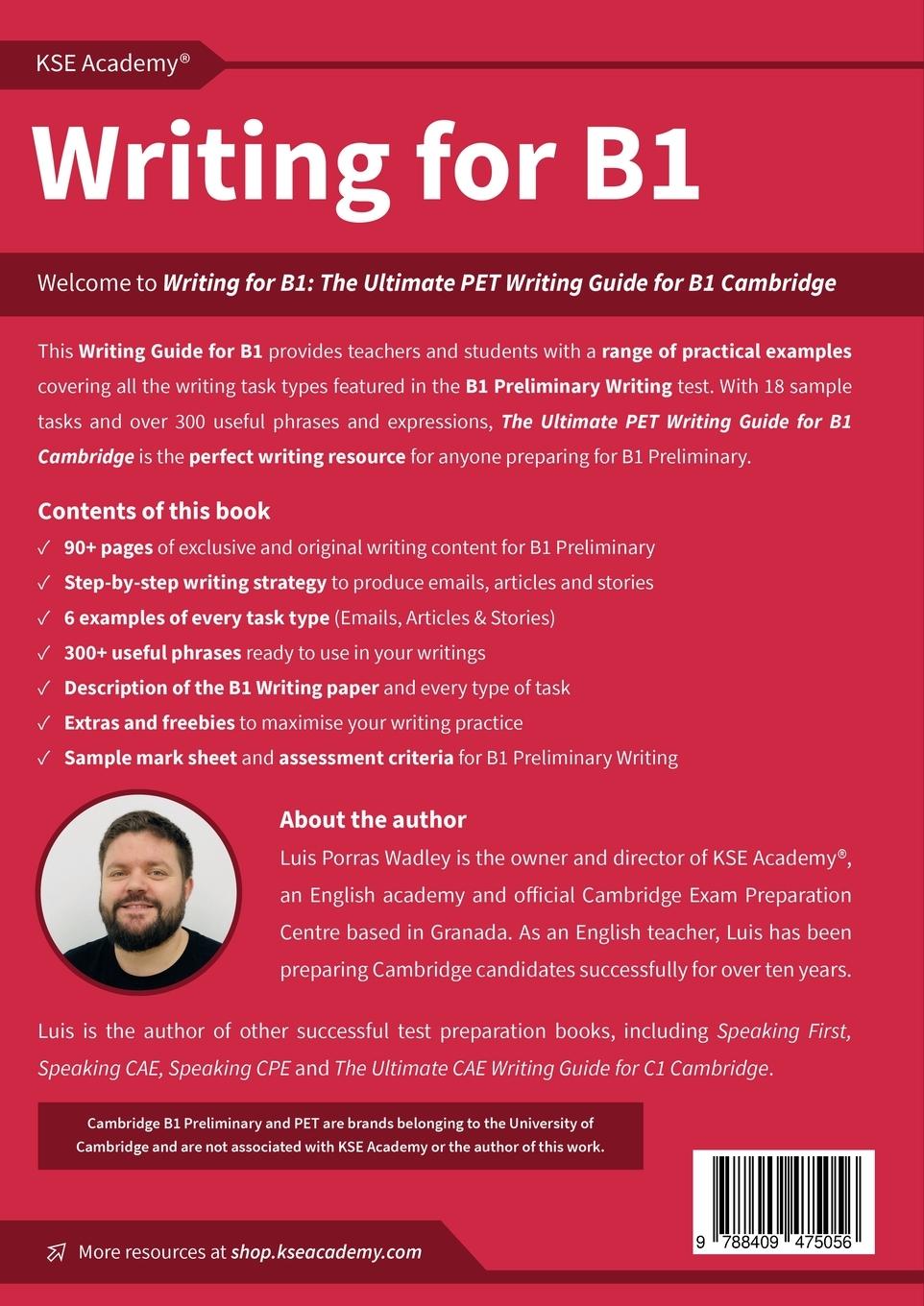Rückseitencover Writing B1: The Ultimate PET Writing Guide for B1 Cambridge
