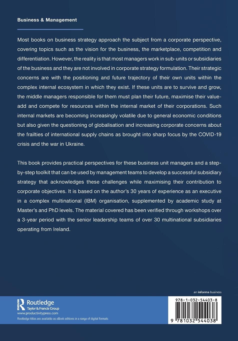 Rückseitencover Developing a Successful Subsidiary Strategy