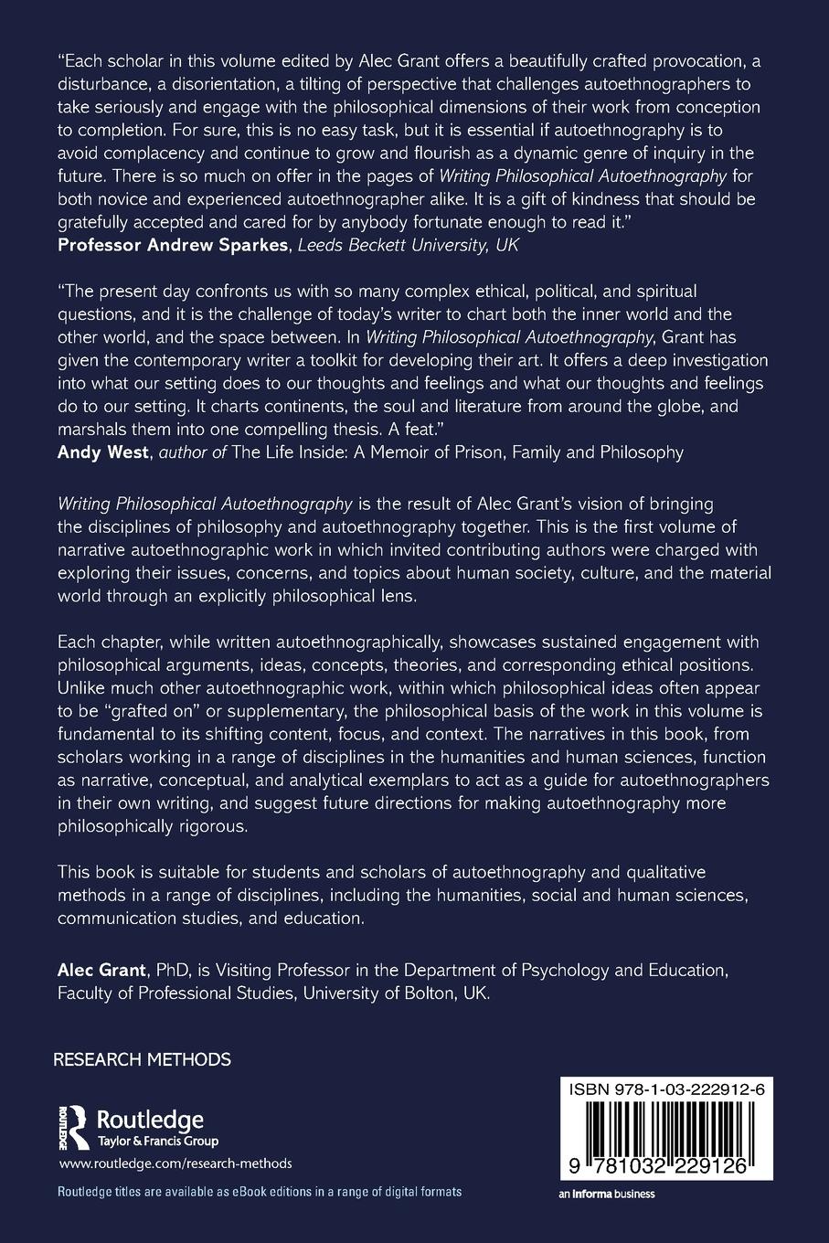 Rückseitencover Writing Philosophical Autoethnography