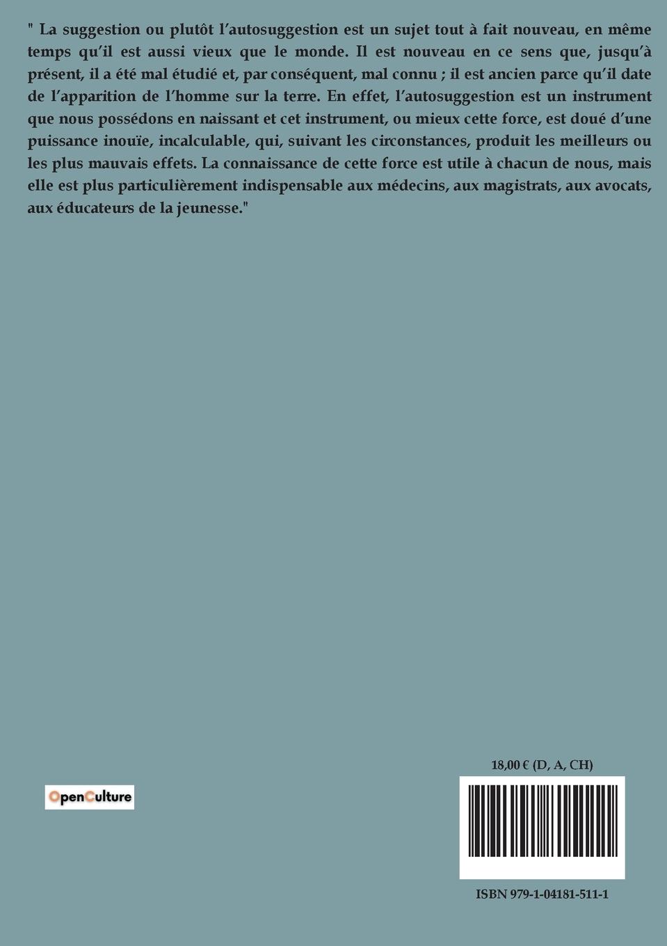 Rückseitencover La Maîtrise de soi-même par l'autosuggestion consciente