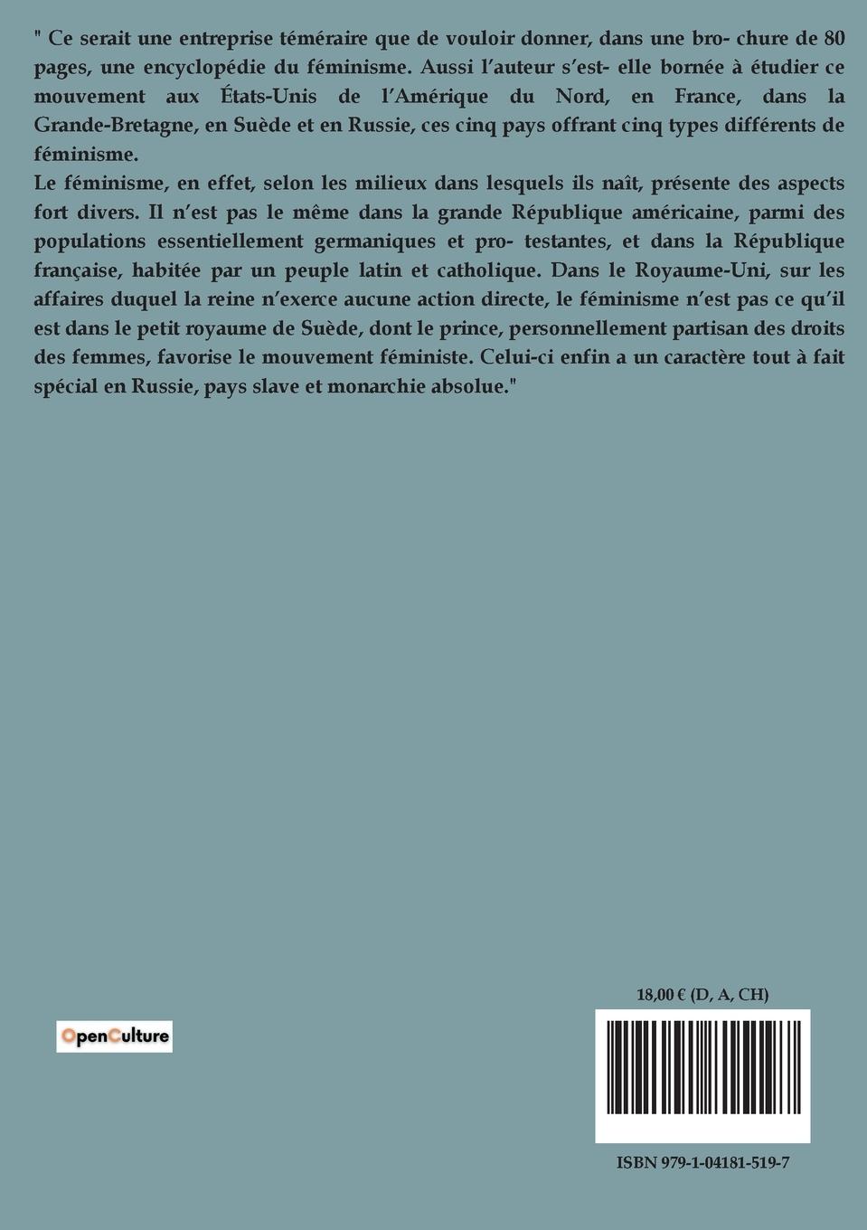 Rückseitencover Le féminisme aux États-Unis, en France, dans la Grande-Bretagne, en Suède et en Russie