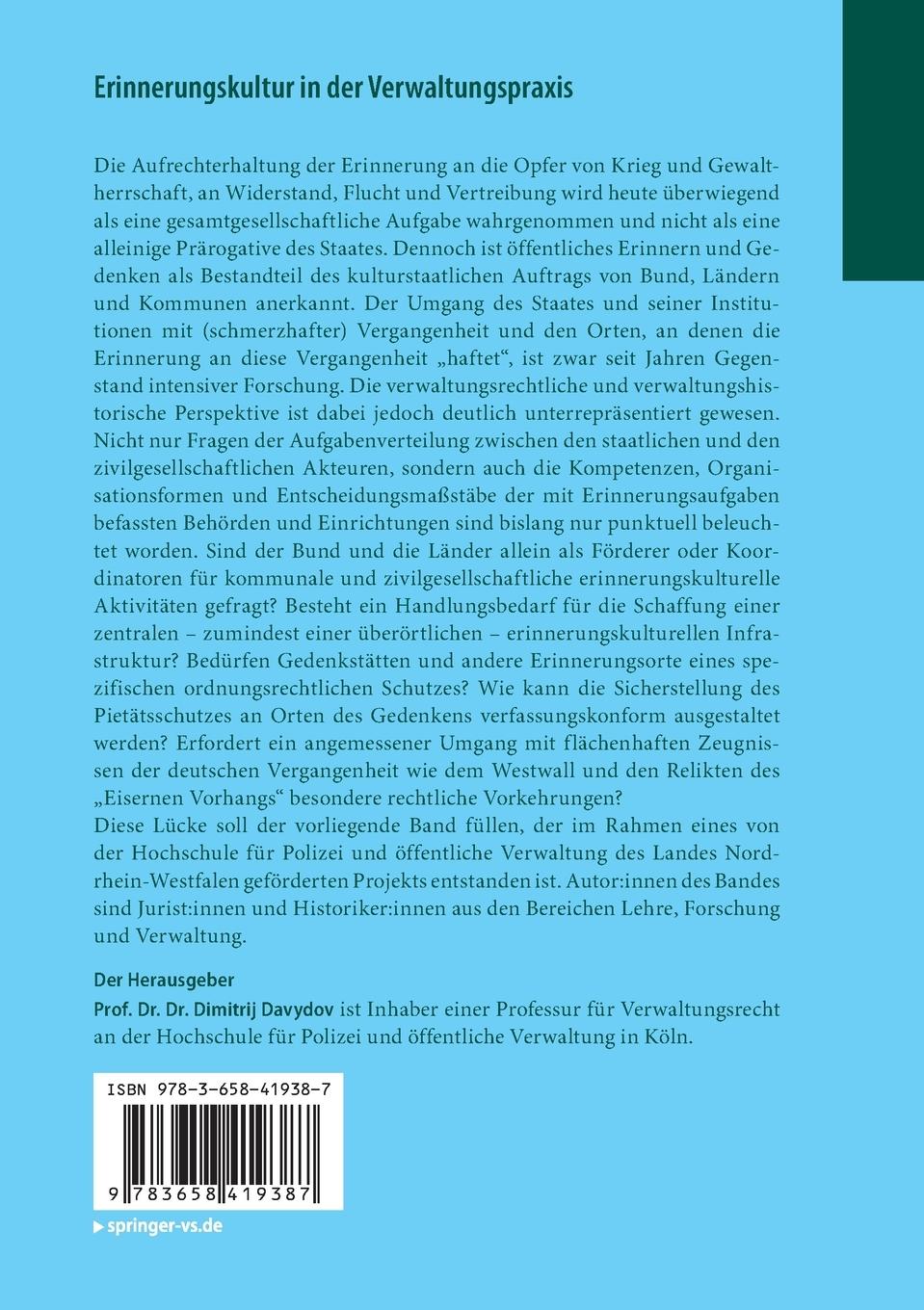 Rückseitencover Erinnerungskultur in der Verwaltungspraxis