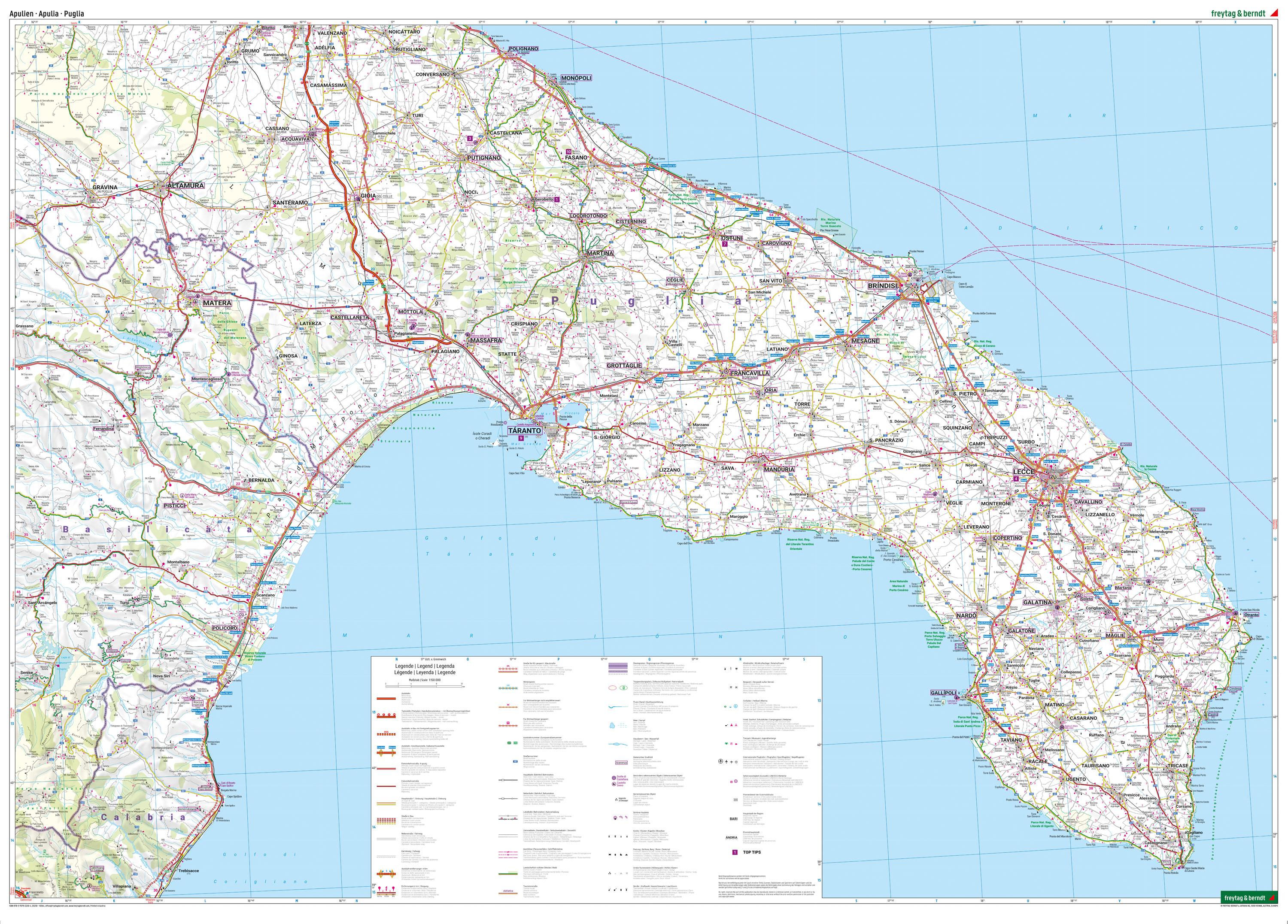 Beispielinhalt (Bild) Apulien, Straßen- und Freizeitkarte 1:150.000, freytag & berndt