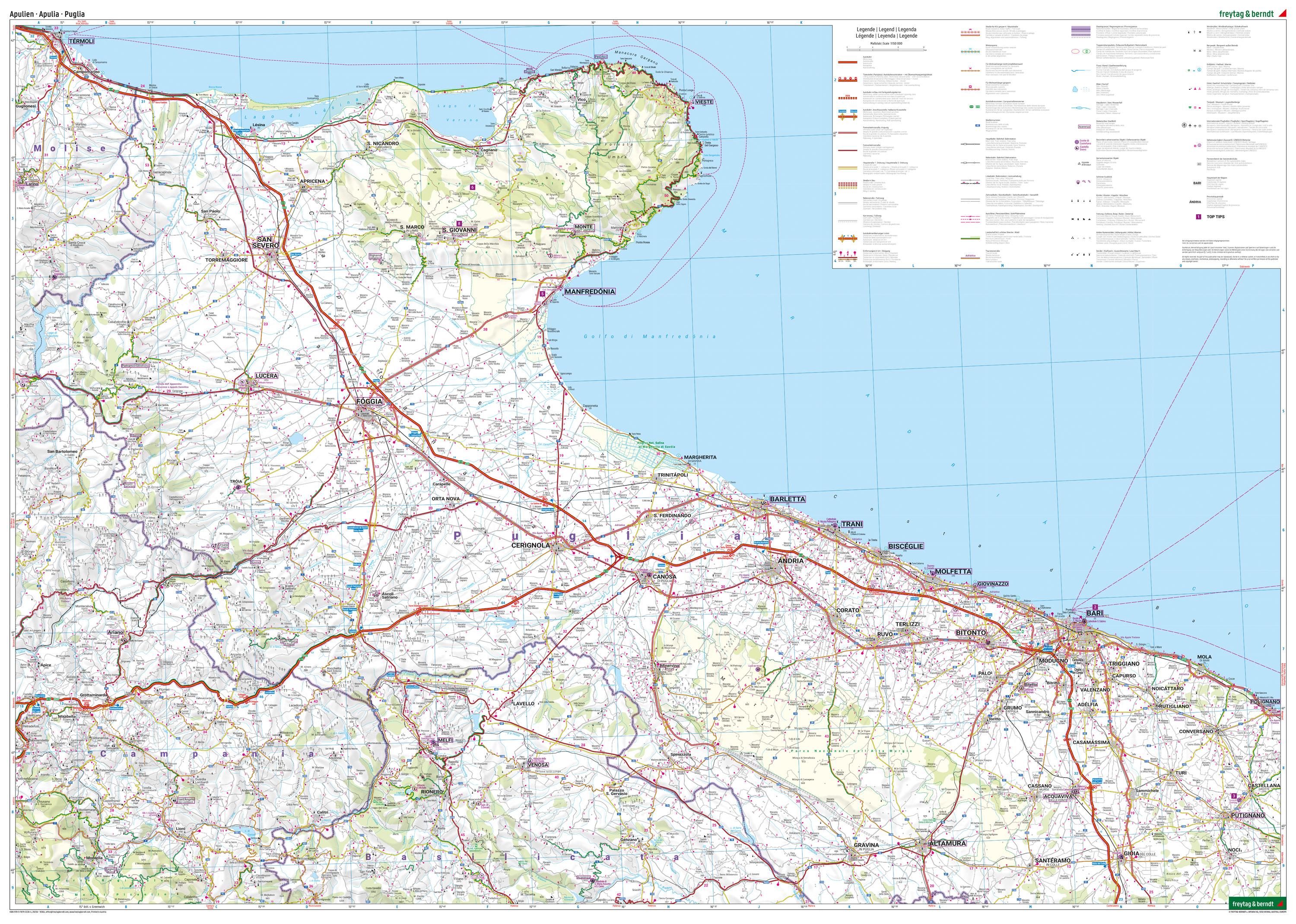 Beispielinhalt (Bild) Apulien, Straßen- und Freizeitkarte 1:150.000, freytag & berndt