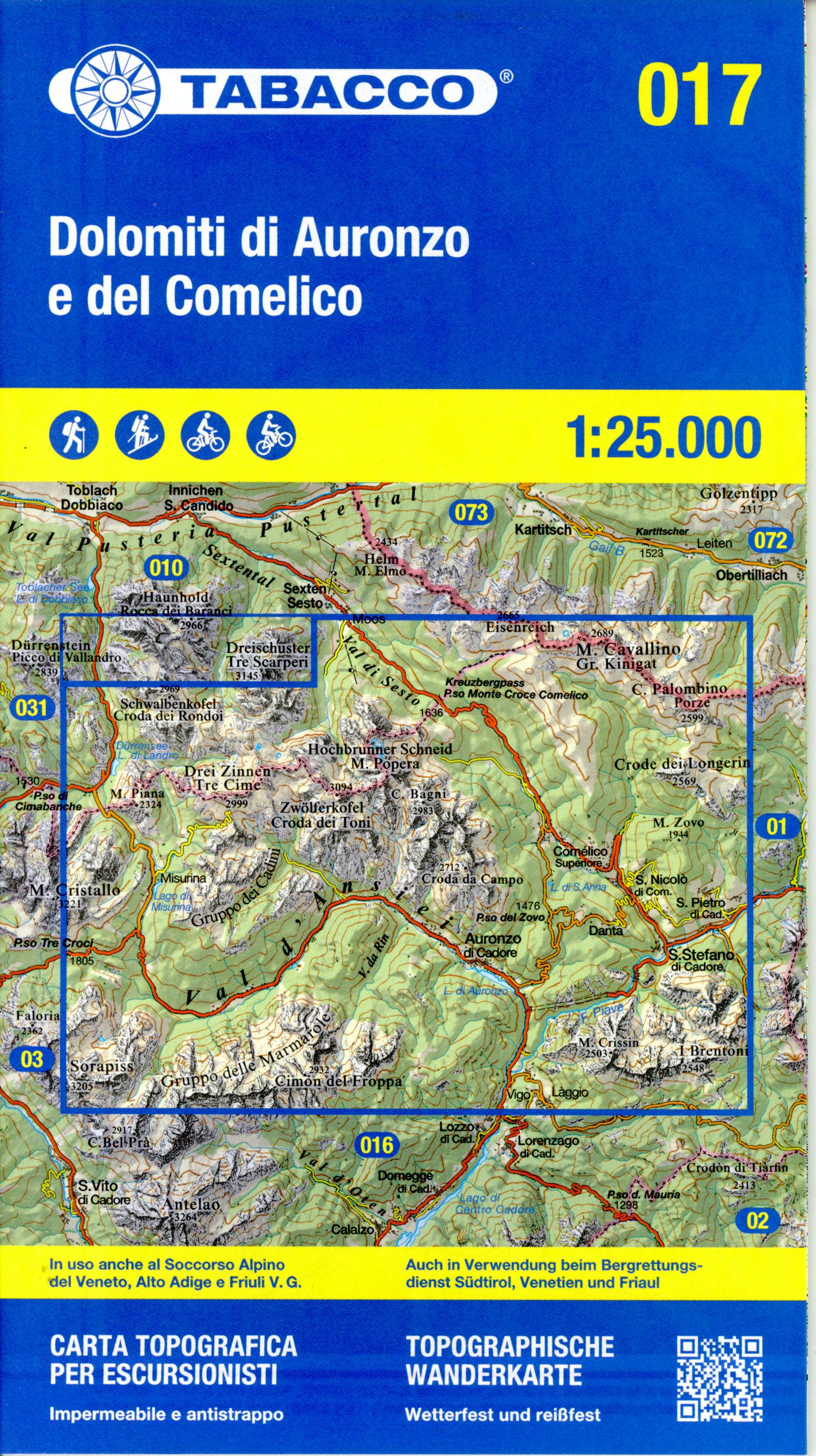Vorderes Coverbild Tabacco Wandern Dolimiti di Auronzo 1:25000