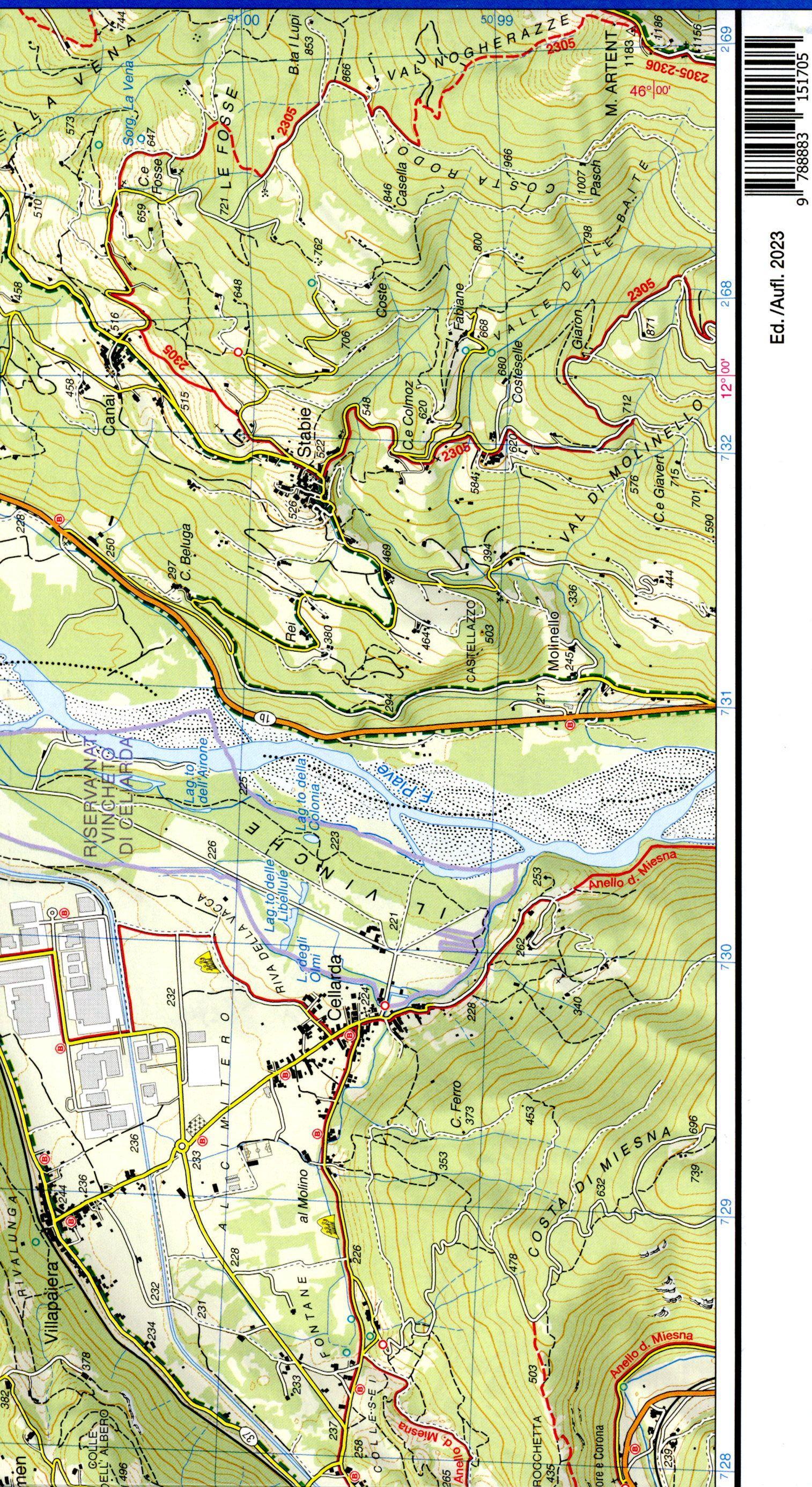Beispielinhalt (Bild) Tabacco Wandern Alpi Feltrine 1:25000