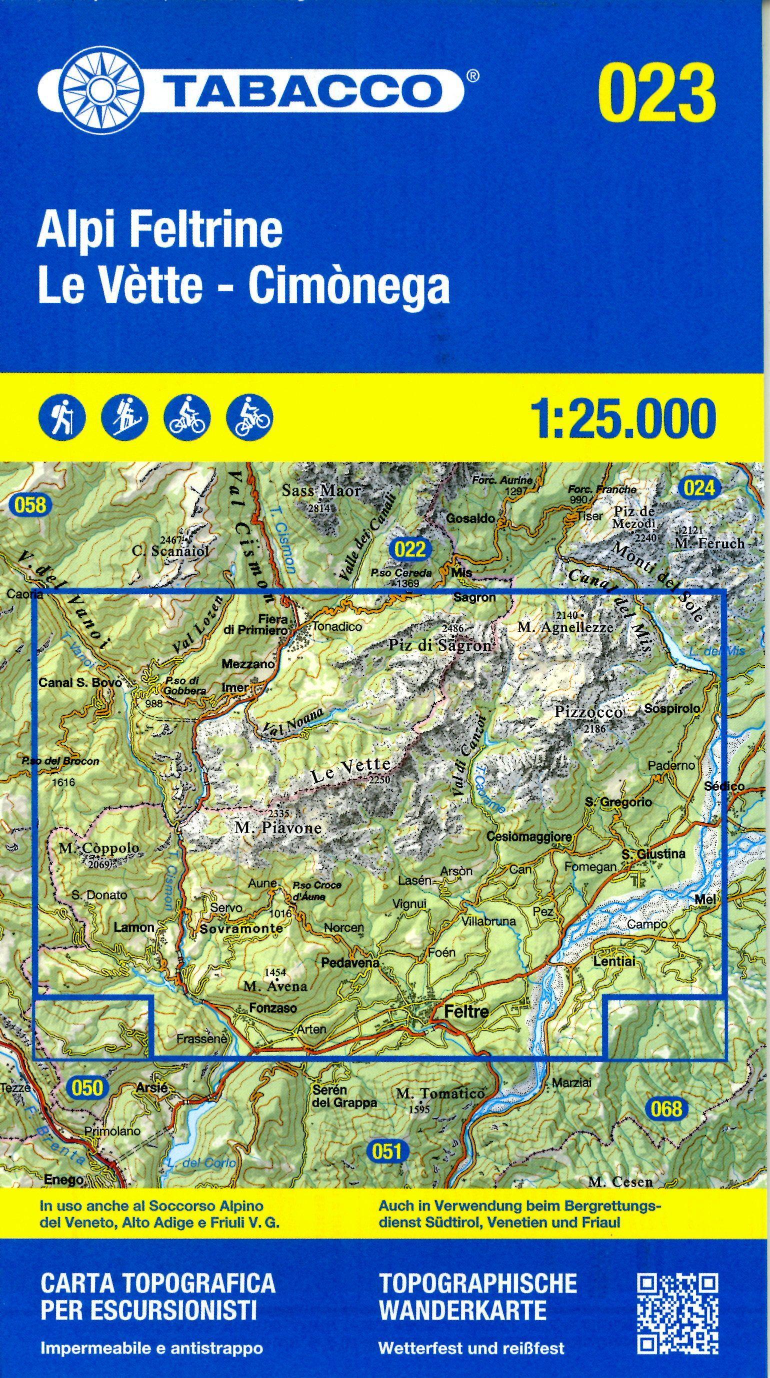 Vorderes Coverbild Tabacco Wandern Alpi Feltrine 1:25000