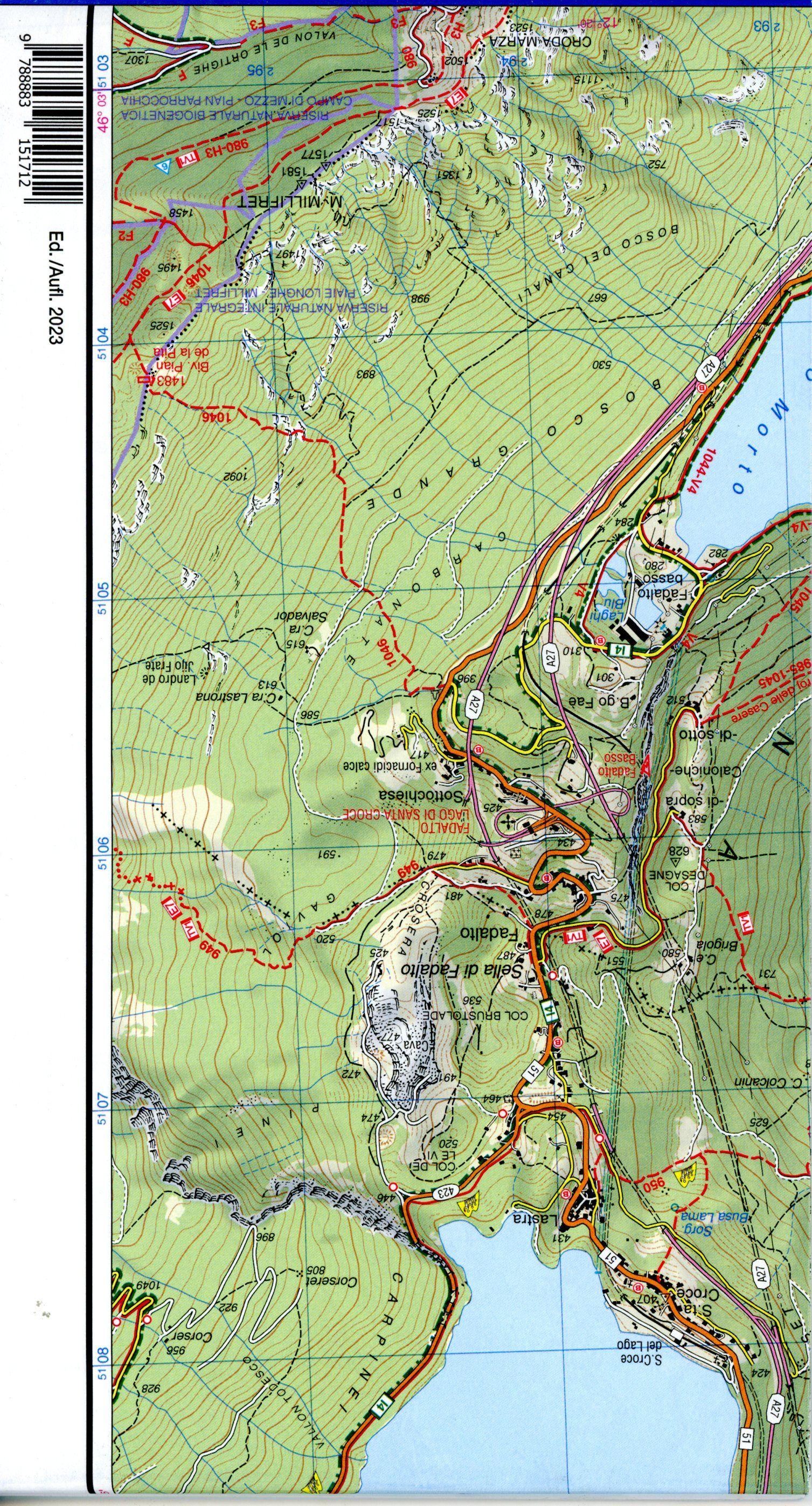 Beispielinhalt (Bild) Tabacco Wandern Prealpi Bellunesi 1:25000