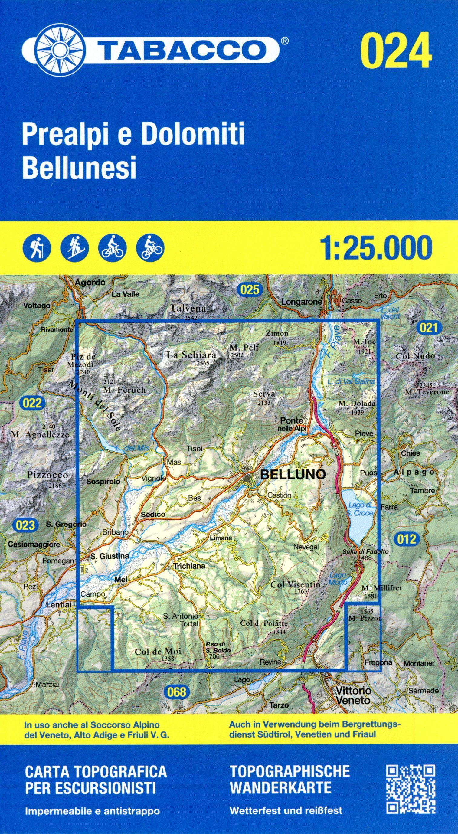 Vorderes Coverbild Tabacco Wandern Prealpi Bellunesi 1:25000