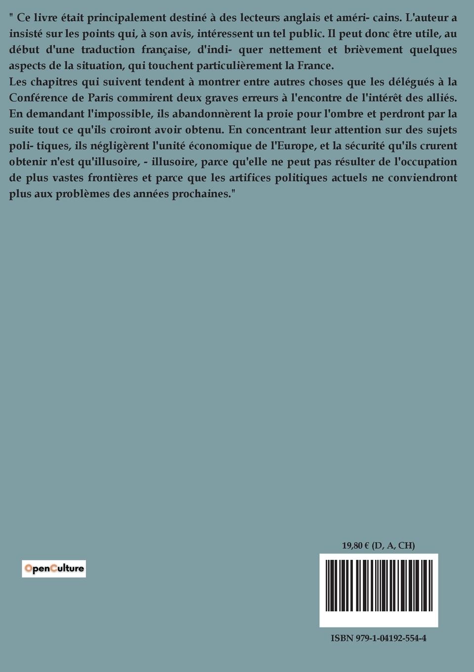 Rückseitencover Les conséquences économiques de la paix