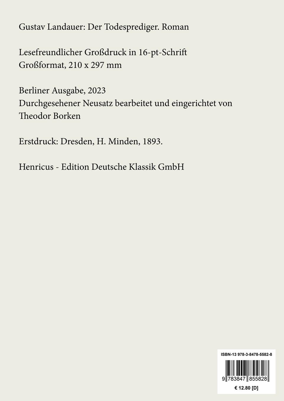 Rückseitencover Der Todesprediger (Großdruck)