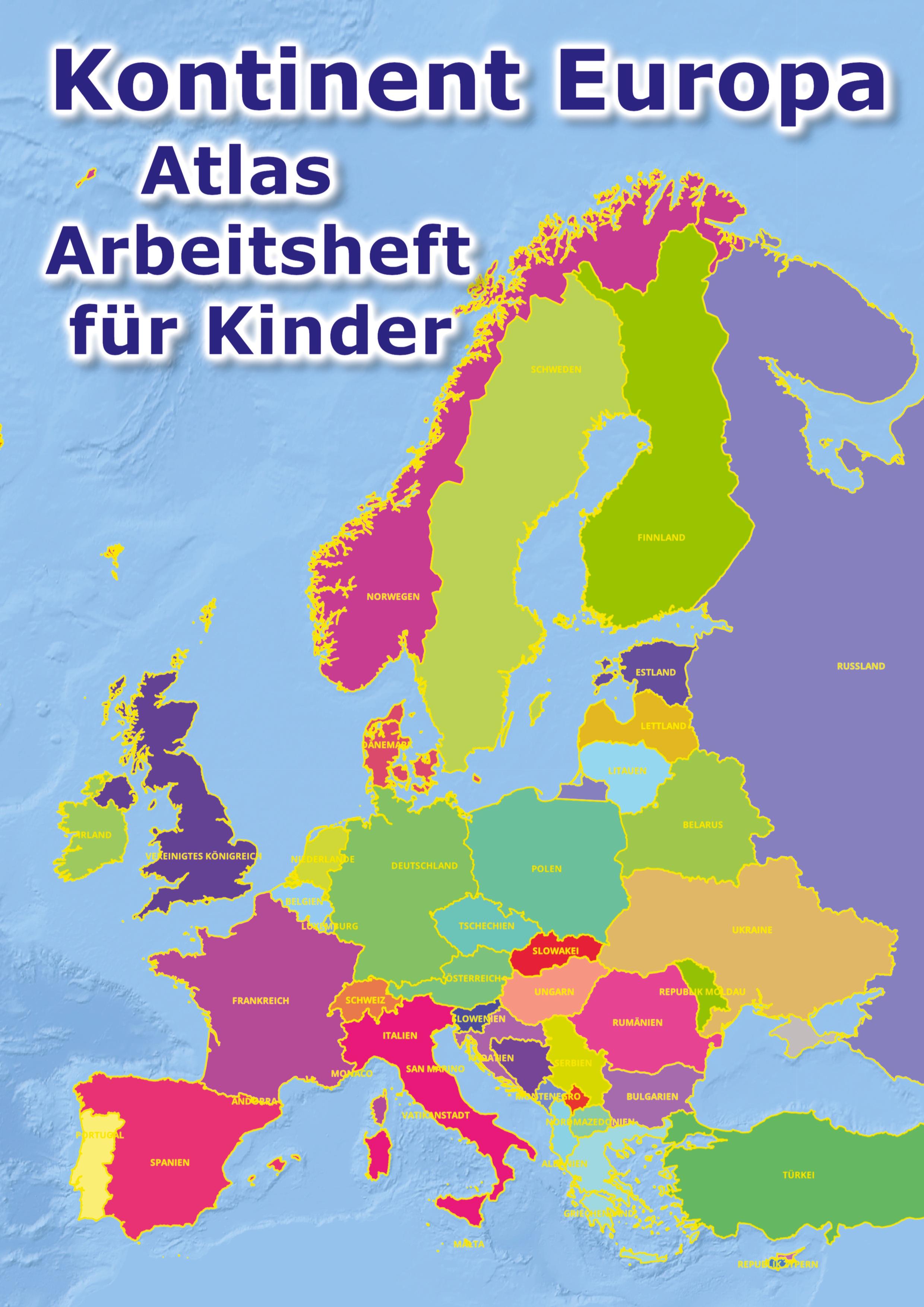 Vorderes Coverbild Kontinent Europa geographischer Atlas Arbeitsheft für Kinder
