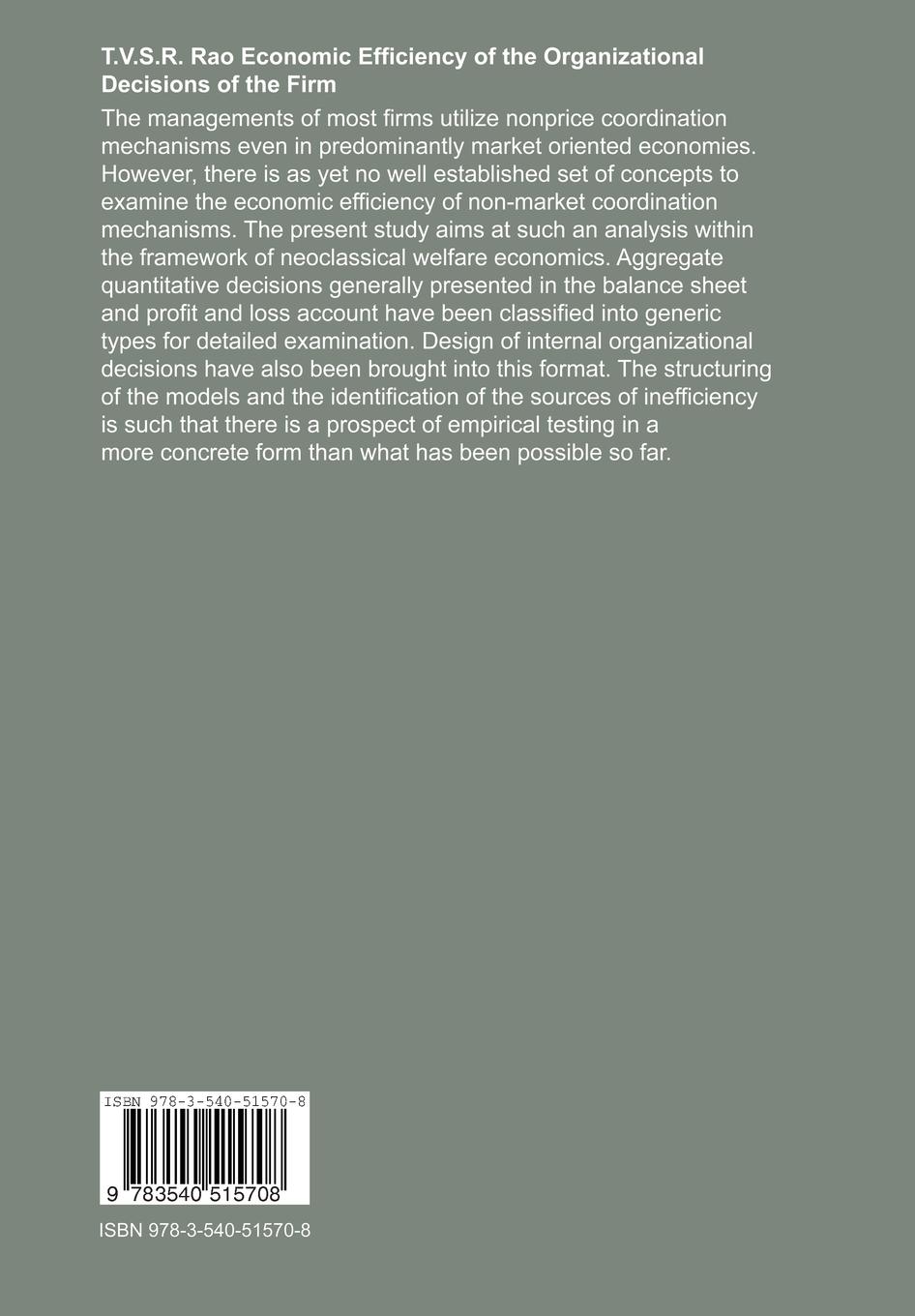 Rückseitencover Economic Efficiency of the Organizational Decisions of the Firm