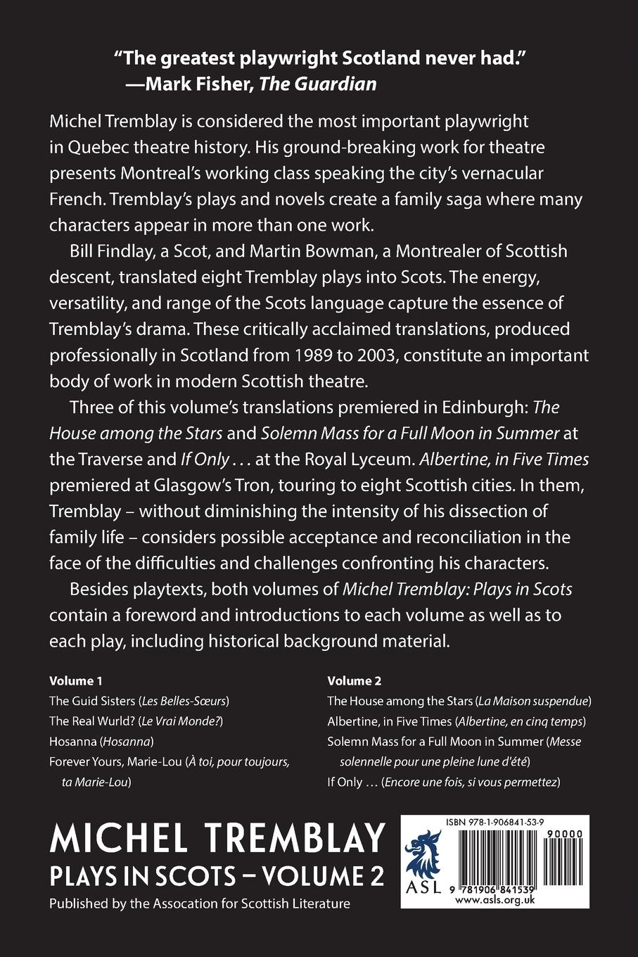 Rückseitencover Michel Tremblay