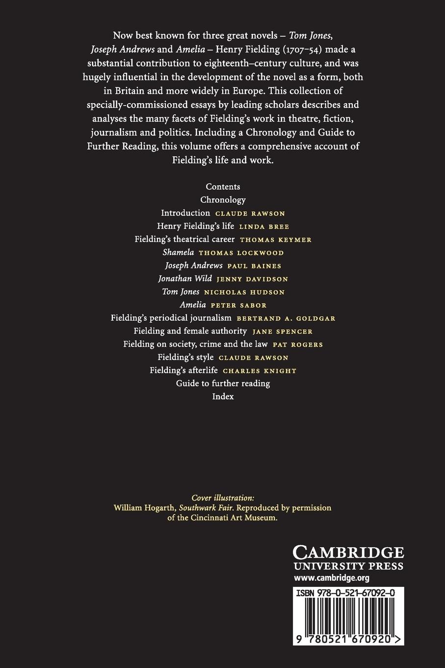 Rückseitencover The Cambridge Companion to Henry Fielding